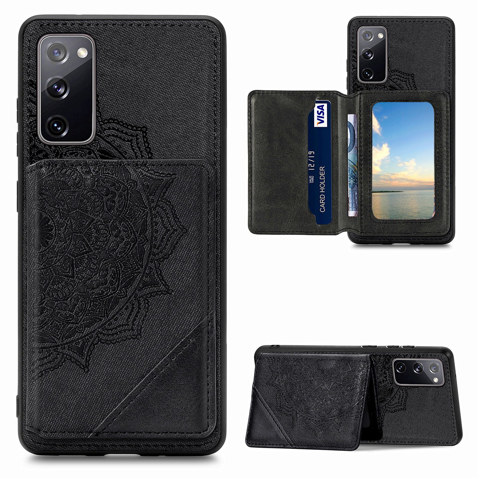 Mandala Flower Pattern PU Leather+TPU Flip Wallet Phone Case for Samsung Galaxy S20 FE 4G/FE 5G/S20 Lite/S20 FE 2022  - Black