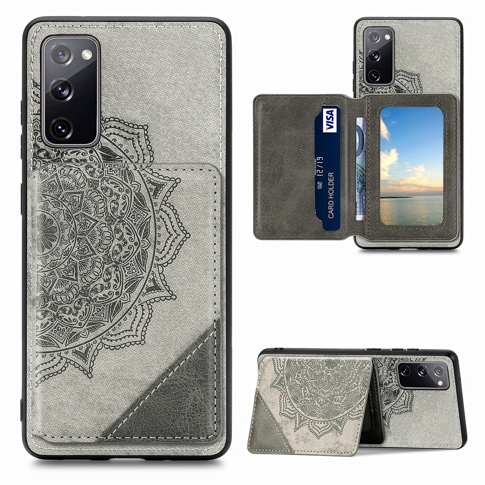 Mandala Flower Pattern PU Leather+TPU Flip Wallet Phone Case for Samsung Galaxy S20 FE 4G/FE 5G/S20 Lite/S20 FE 2022  - Grey