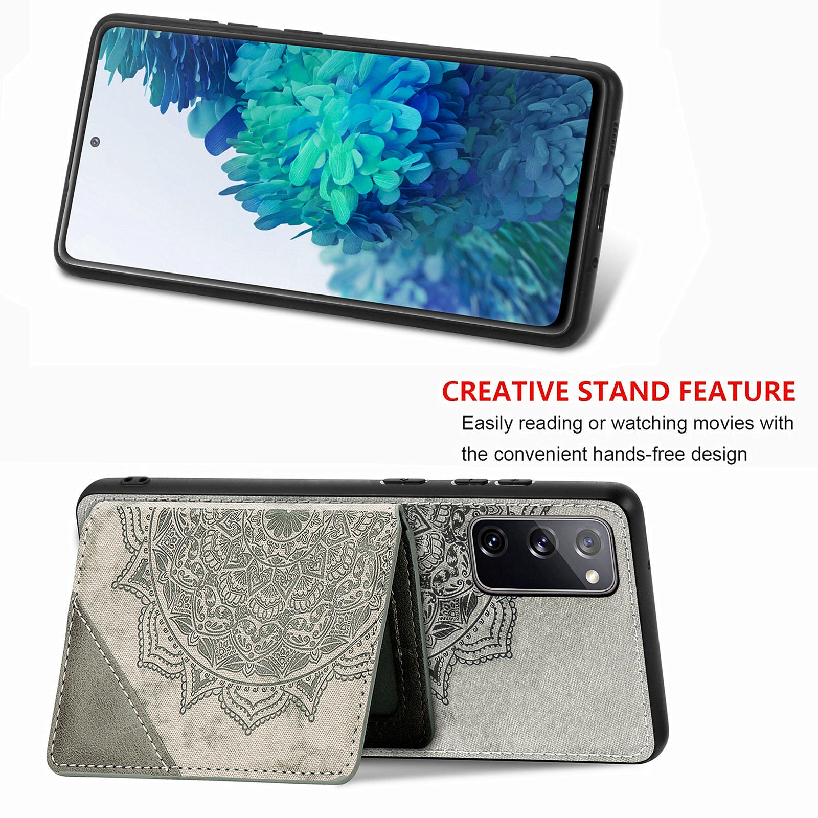 Mandala Flower Pattern PU Leather+TPU Flip Wallet Phone Case for Samsung Galaxy S20 FE 4G/FE 5G/S20 Lite/S20 FE 2022  - Grey