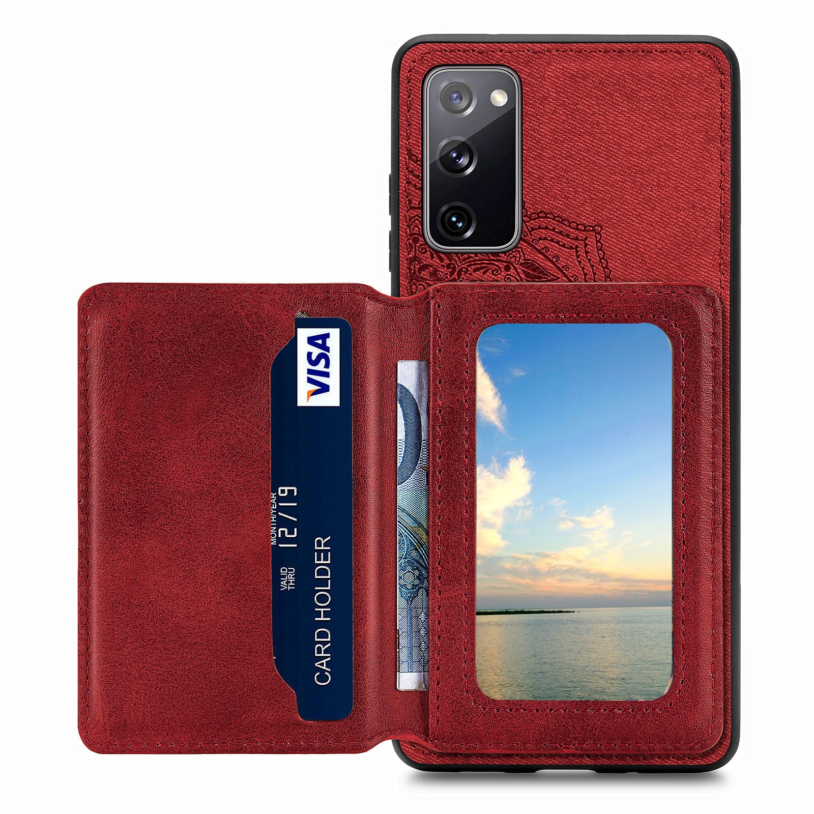 Mandala Flower Pattern PU Leather+TPU Flip Wallet Phone Case for Samsung Galaxy S20 FE 4G/FE 5G/S20 Lite/S20 FE 2022  - Red