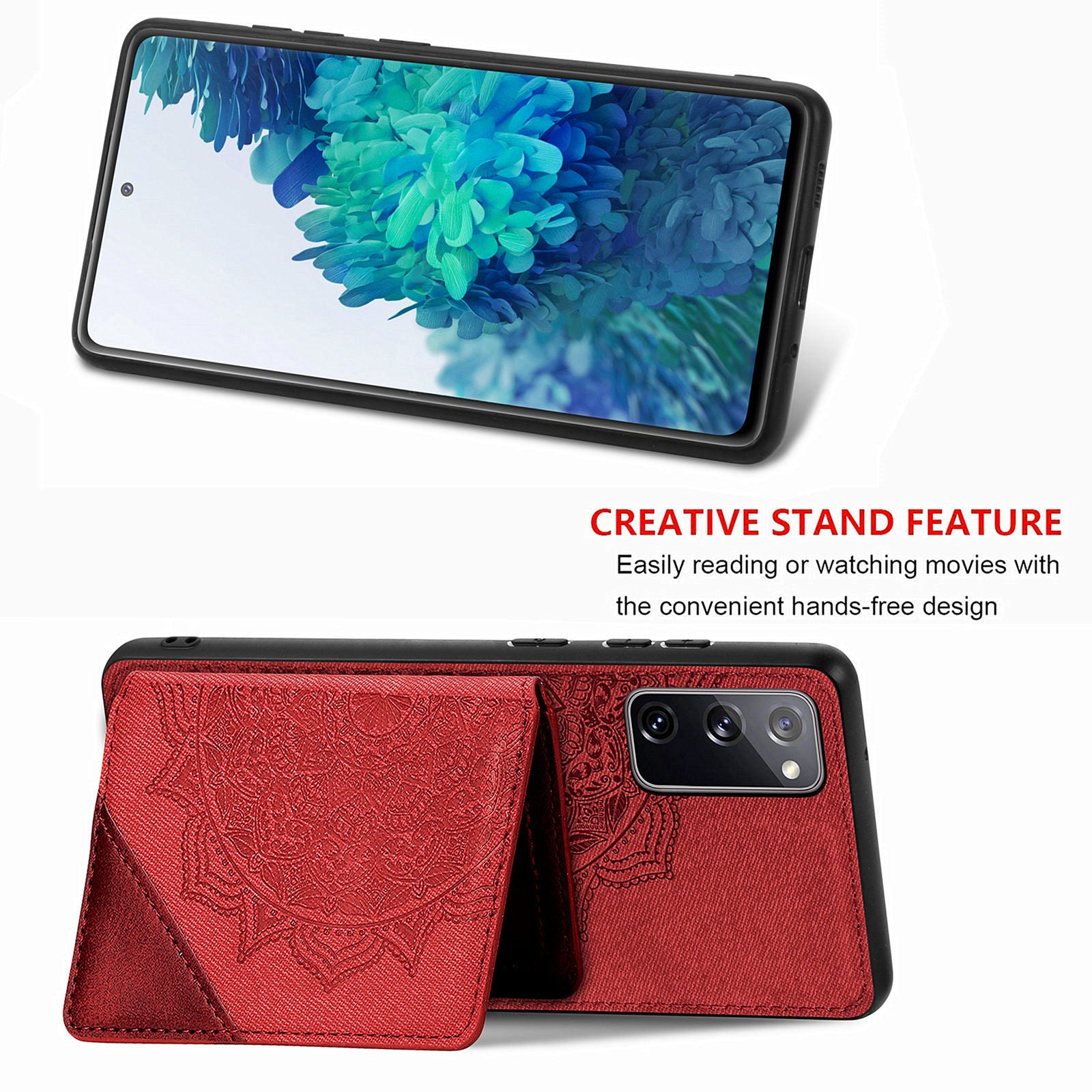 Mandala Flower Pattern PU Leather+TPU Flip Wallet Phone Case for Samsung Galaxy S20 FE 4G/FE 5G/S20 Lite/S20 FE 2022  - Red