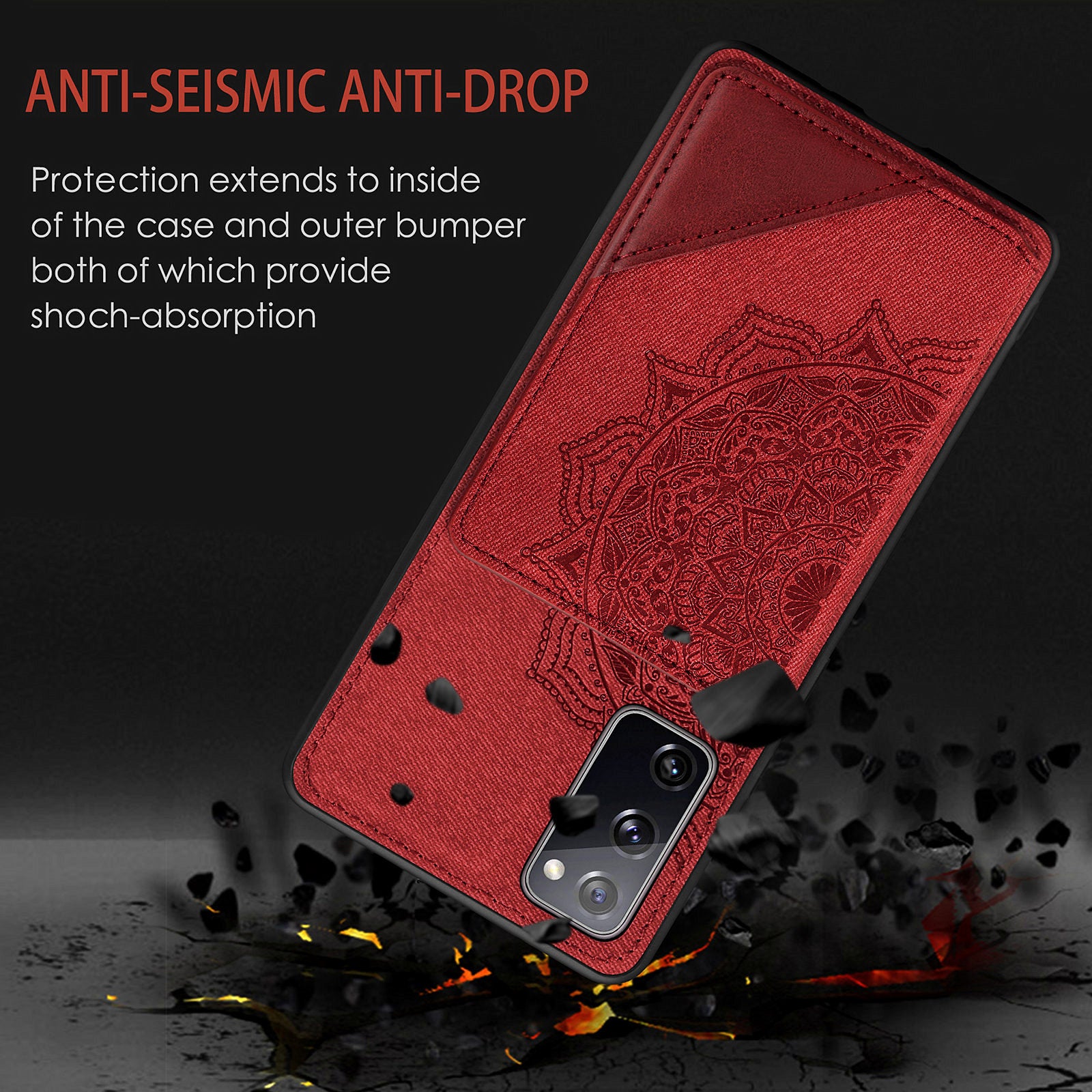 Mandala Flower Pattern PU Leather+TPU Flip Wallet Phone Case for Samsung Galaxy S20 FE 4G/FE 5G/S20 Lite/S20 FE 2022  - Red