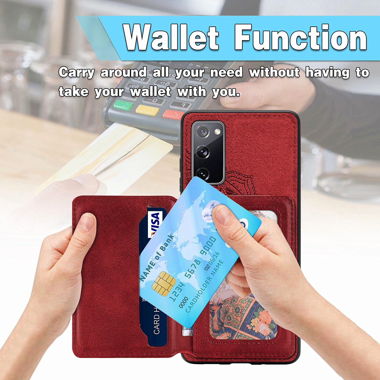 Mandala Flower Pattern PU Leather+TPU Flip Wallet Phone Case for Samsung Galaxy S20 FE 4G/FE 5G/S20 Lite/S20 FE 2022  - Red