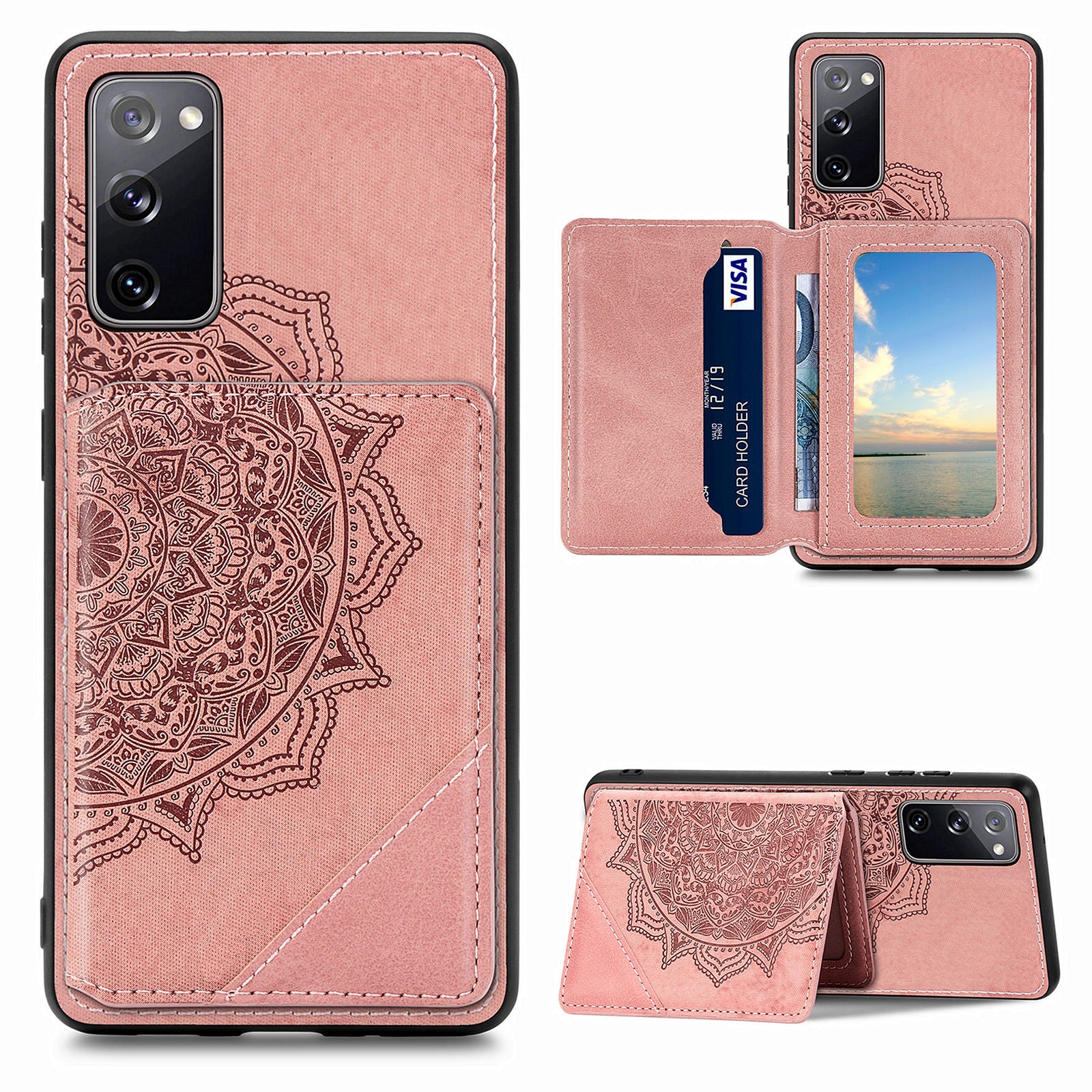 Mandala Flower Pattern PU Leather+TPU Flip Wallet Phone Case for Samsung Galaxy S20 FE 4G/FE 5G/S20 Lite/S20 FE 2022  - Pink