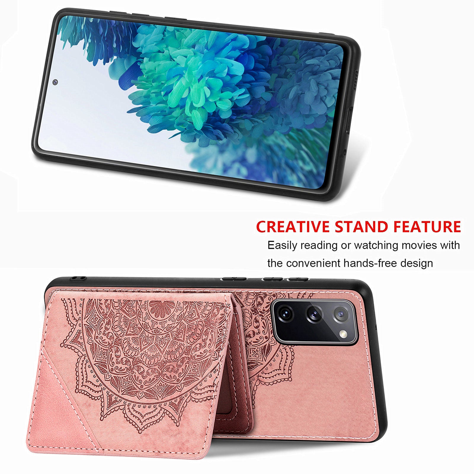 Mandala Flower Pattern PU Leather+TPU Flip Wallet Phone Case for Samsung Galaxy S20 FE 4G/FE 5G/S20 Lite/S20 FE 2022  - Pink