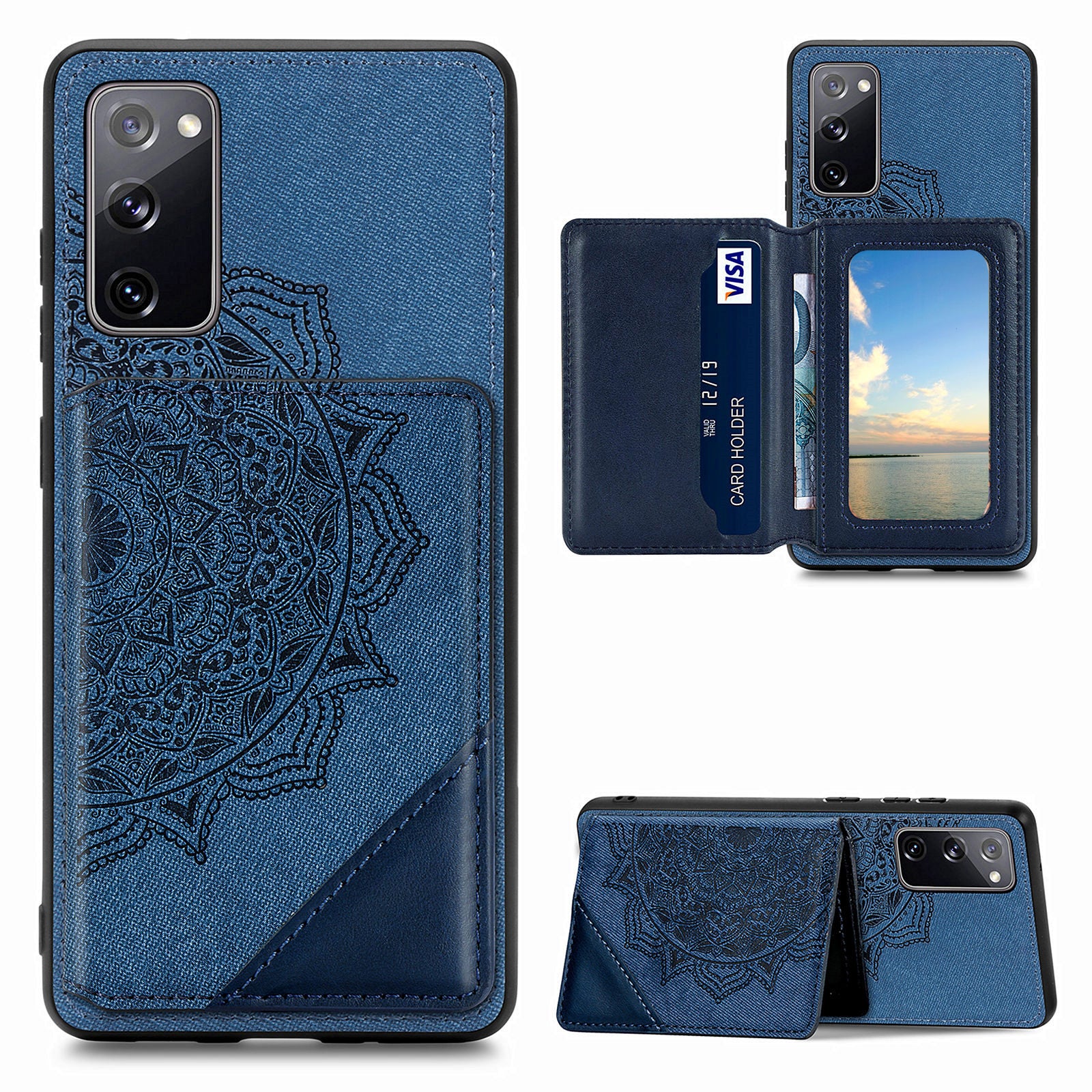 Mandala Flower Pattern PU Leather+TPU Flip Wallet Phone Case for Samsung Galaxy S20 FE 4G/FE 5G/S20 Lite/S20 FE 2022  - Blue