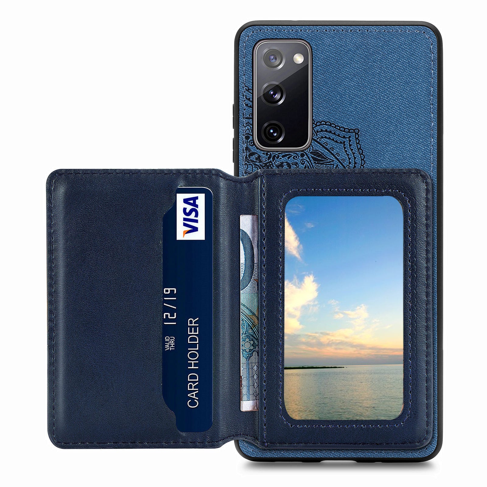 Mandala Flower Pattern PU Leather+TPU Flip Wallet Phone Case for Samsung Galaxy S20 FE 4G/FE 5G/S20 Lite/S20 FE 2022  - Blue