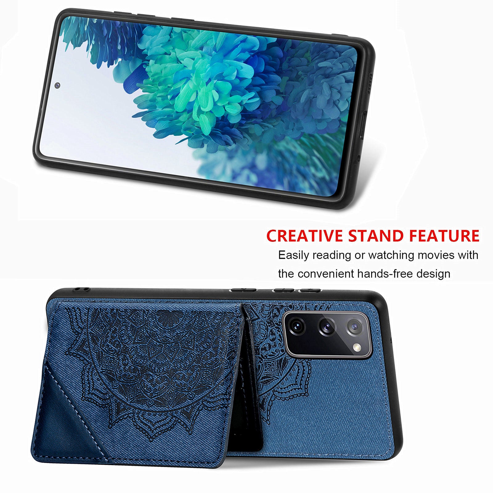 Mandala Flower Pattern PU Leather+TPU Flip Wallet Phone Case for Samsung Galaxy S20 FE 4G/FE 5G/S20 Lite/S20 FE 2022  - Blue