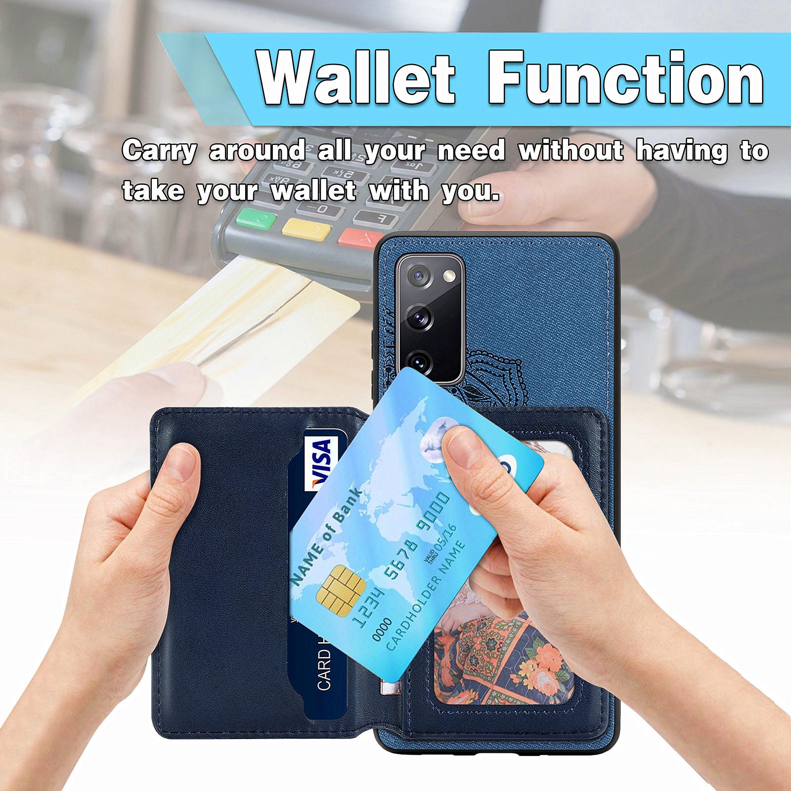 Mandala Flower Pattern PU Leather+TPU Flip Wallet Phone Case for Samsung Galaxy S20 FE 4G/FE 5G/S20 Lite/S20 FE 2022  - Blue