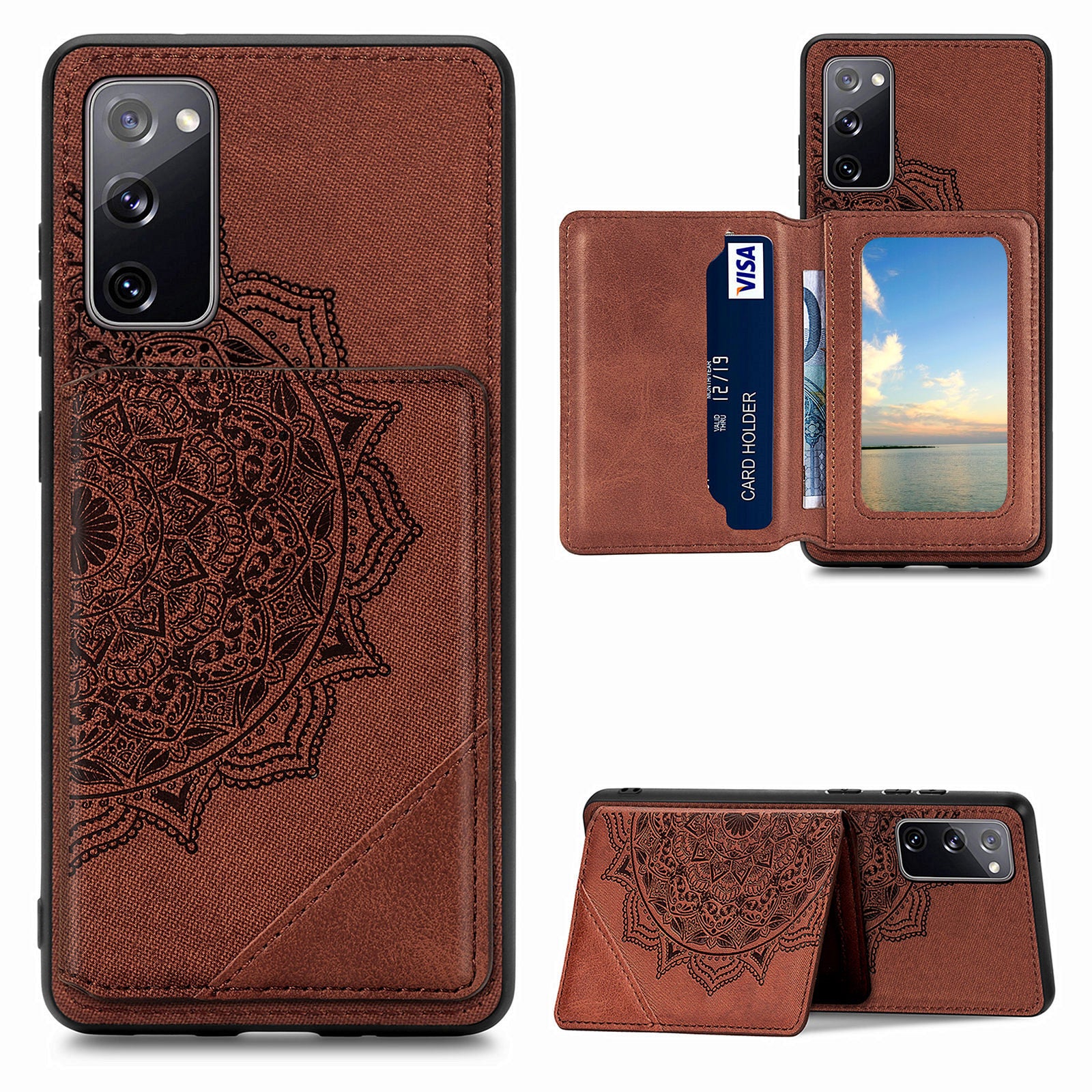 Mandala Flower Pattern PU Leather+TPU Flip Wallet Phone Case for Samsung Galaxy S20 FE 4G/FE 5G/S20 Lite/S20 FE 2022  - Brown