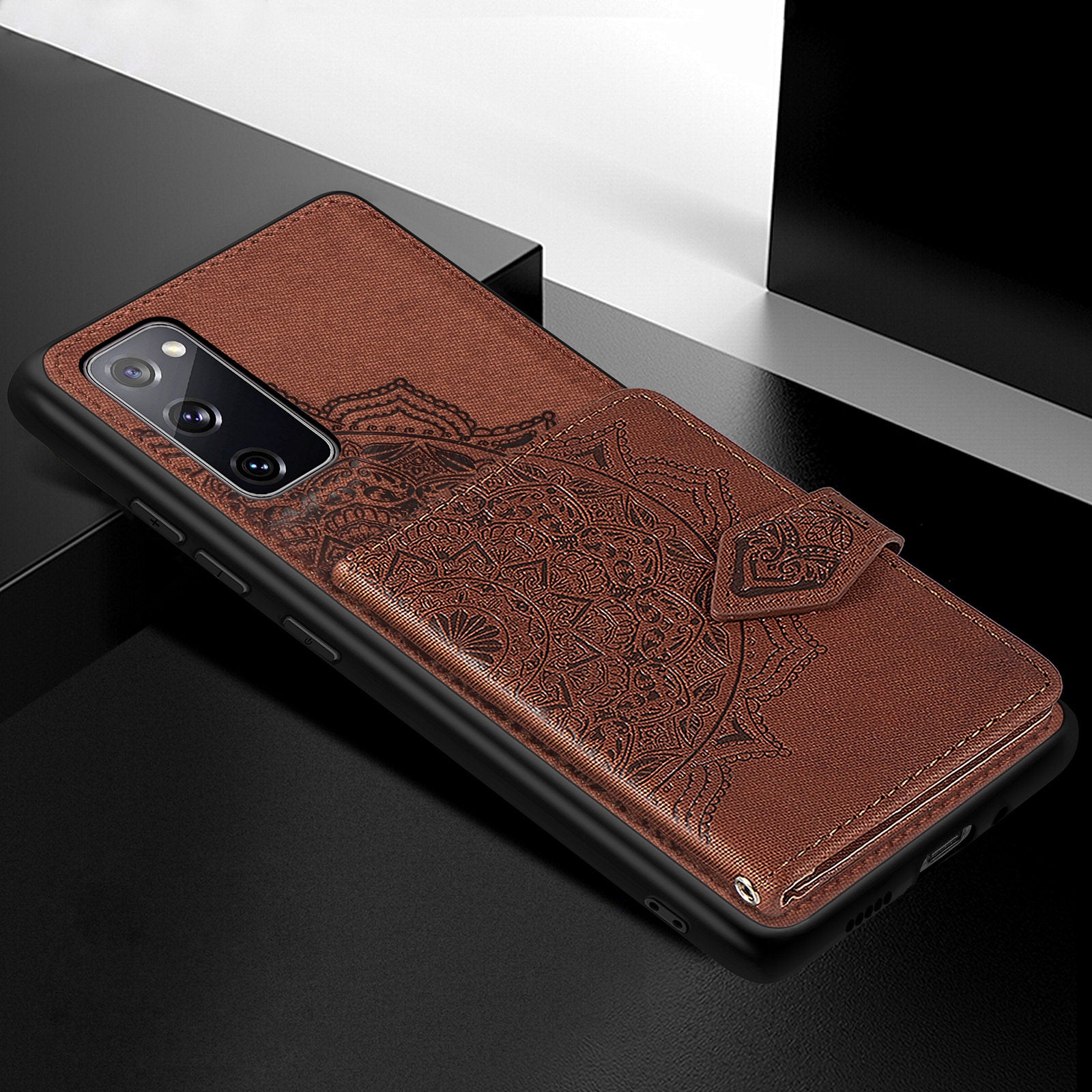 Card Slot Design PU Leather Coated TPU Phone Case with Kickstand and Strap for Samsung Galaxy S20 FE 4G/FE 5G/S20 Lite/S20 FE 2022  - Brown