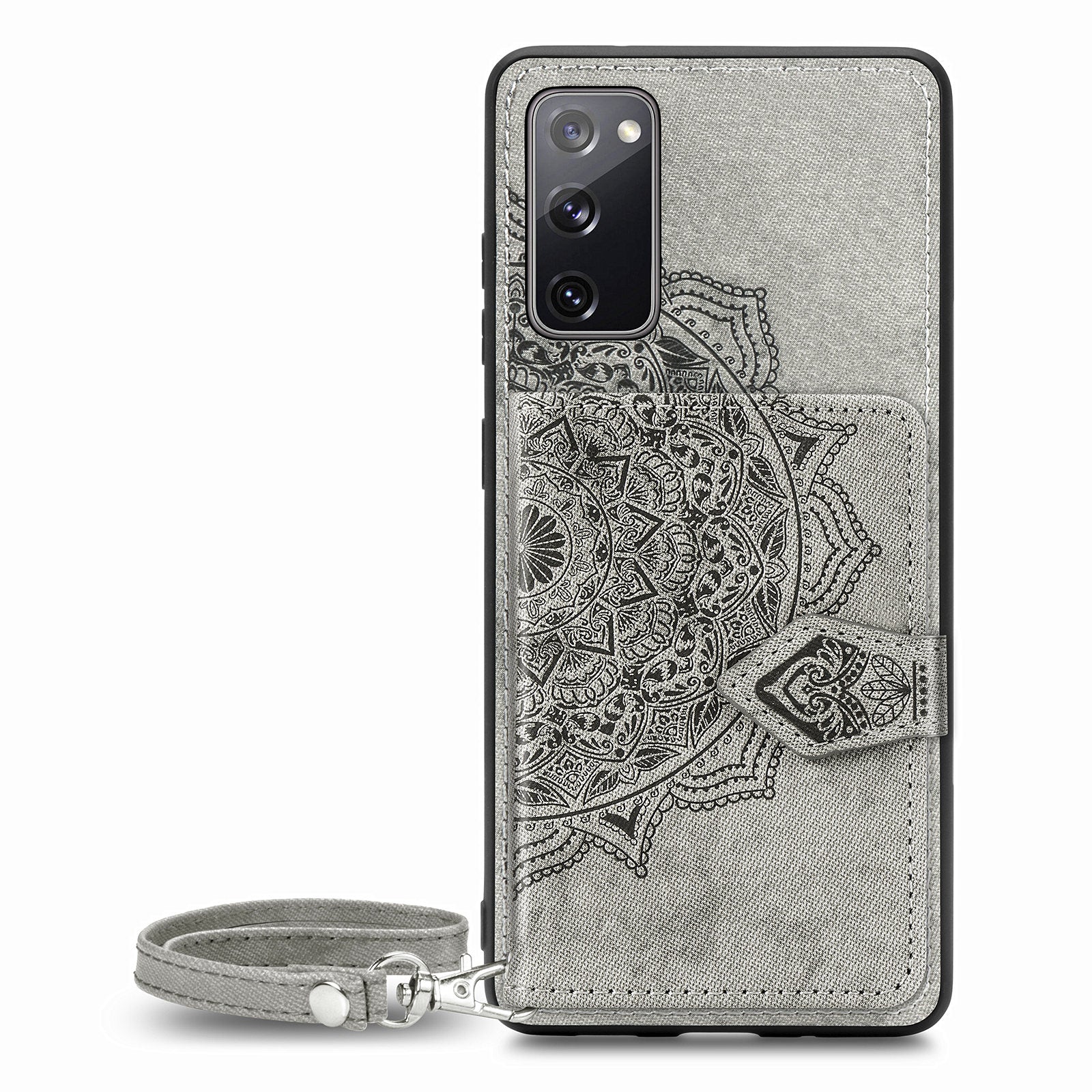 Card Slot Design PU Leather Coated TPU Phone Case with Kickstand and Strap for Samsung Galaxy S20 FE 4G/FE 5G/S20 Lite/S20 FE 2022  - Grey