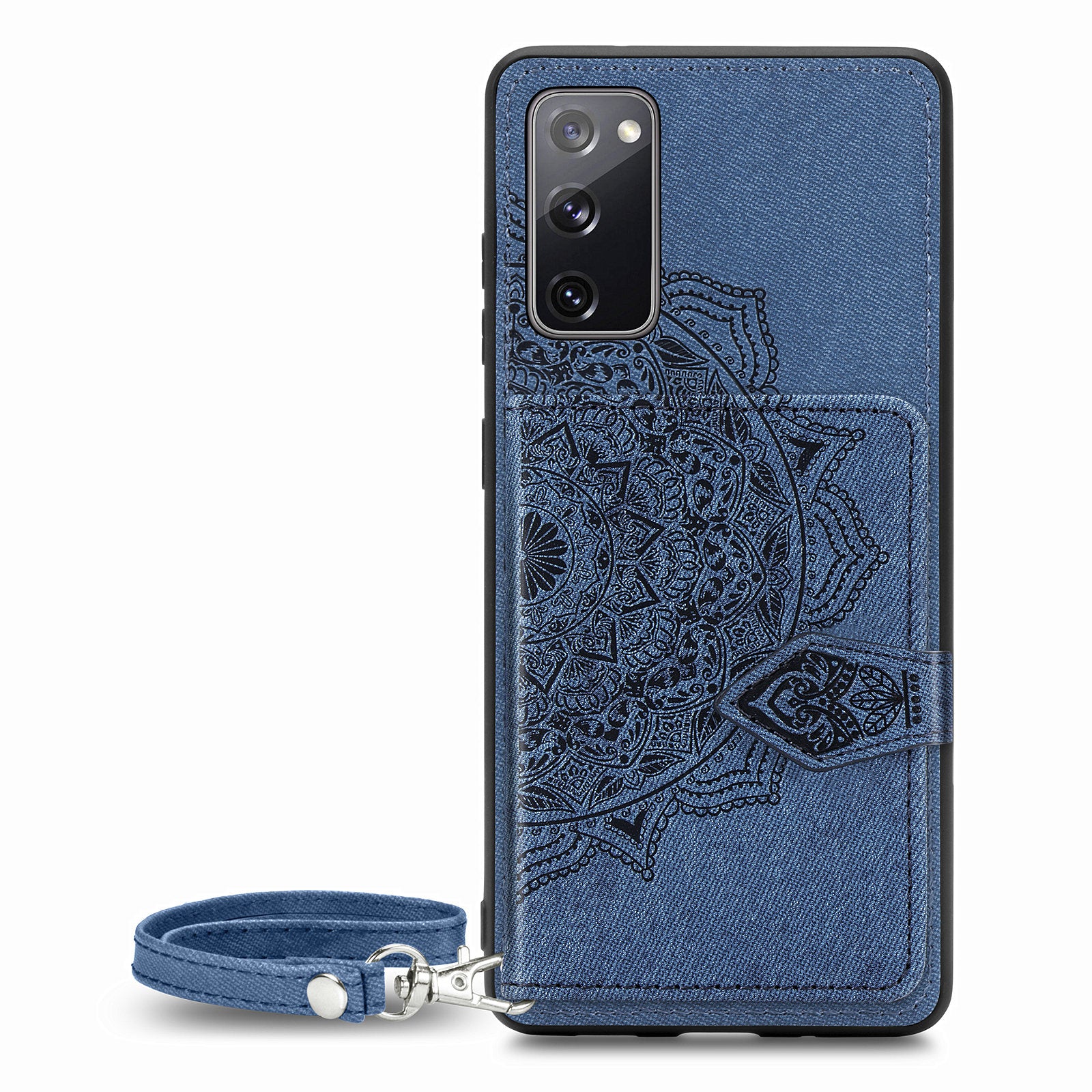 Card Slot Design PU Leather Coated TPU Phone Case with Kickstand and Strap for Samsung Galaxy S20 FE 4G/FE 5G/S20 Lite/S20 FE 2022  - Blue