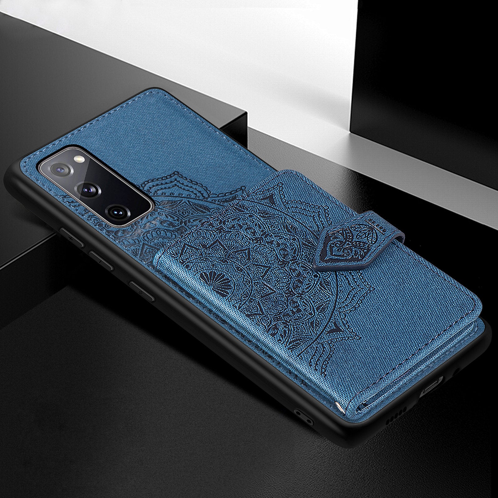 Card Slot Design PU Leather Coated TPU Phone Case with Kickstand and Strap for Samsung Galaxy S20 FE 4G/FE 5G/S20 Lite/S20 FE 2022  - Blue