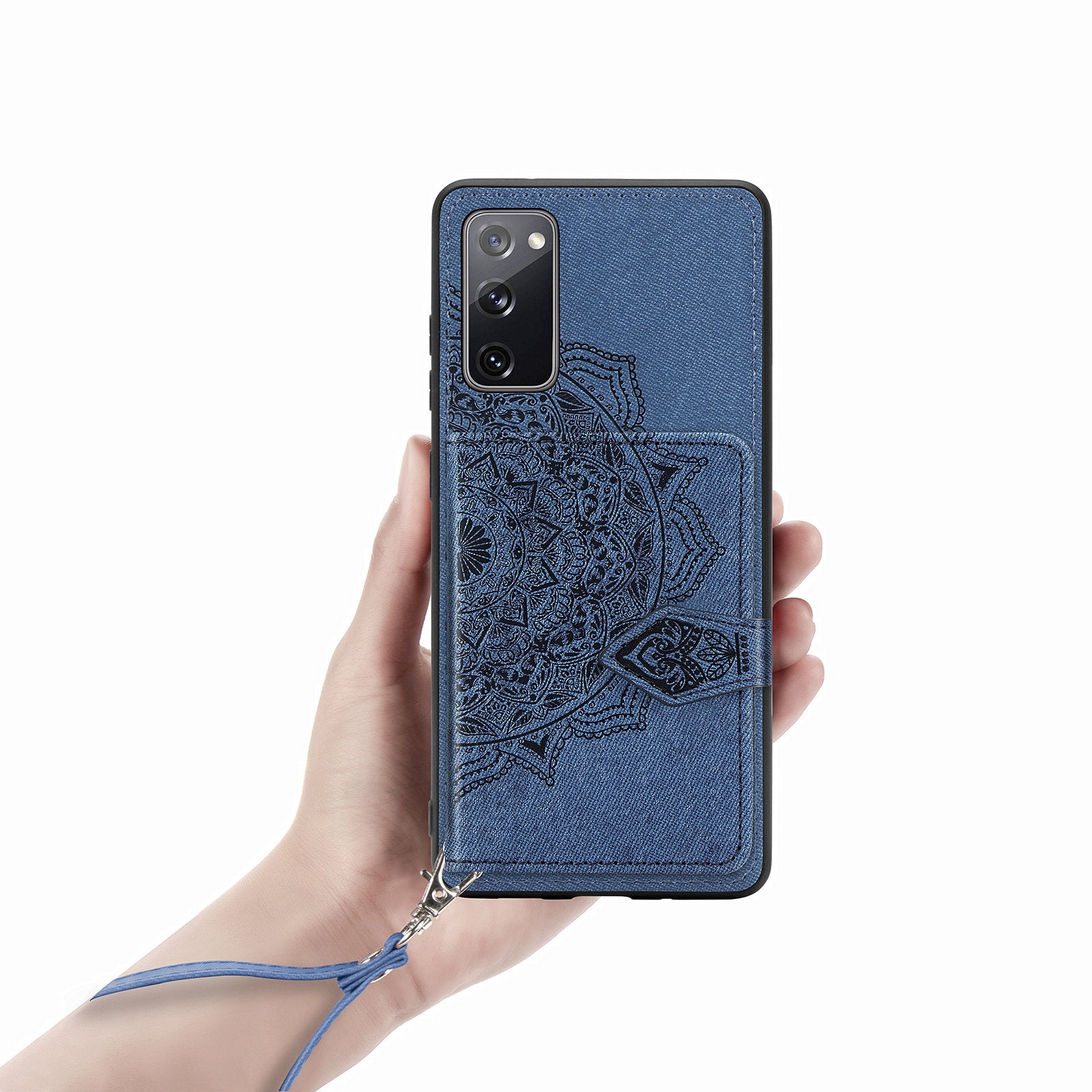 Card Slot Design PU Leather Coated TPU Phone Case with Kickstand and Strap for Samsung Galaxy S20 FE 4G/FE 5G/S20 Lite/S20 FE 2022  - Blue