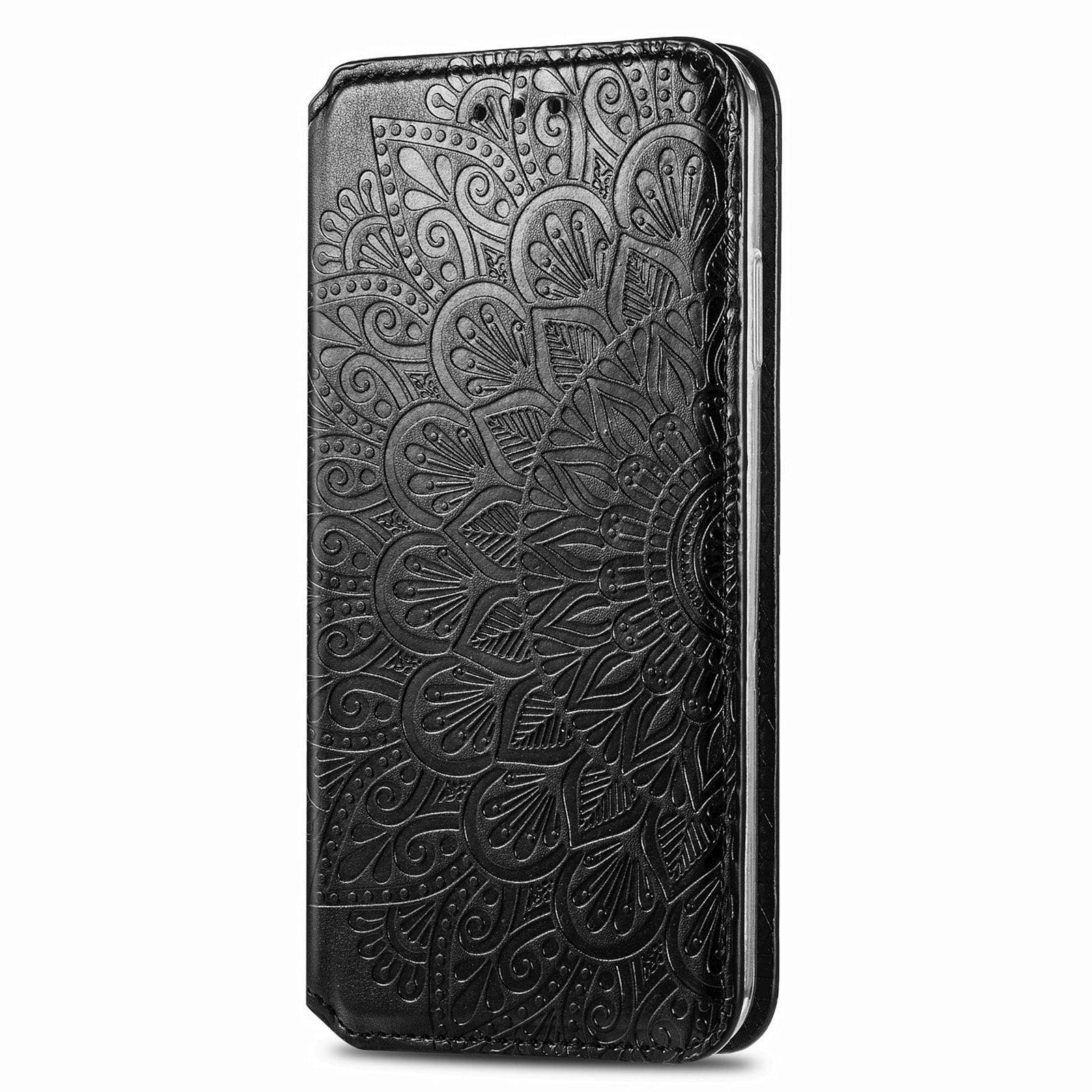 Imprinted Mandala Flower Pattern Auto-absorbed PU Leather Case Stand Wallet for Samsung Galaxy S20 4G/S20 5G - Black