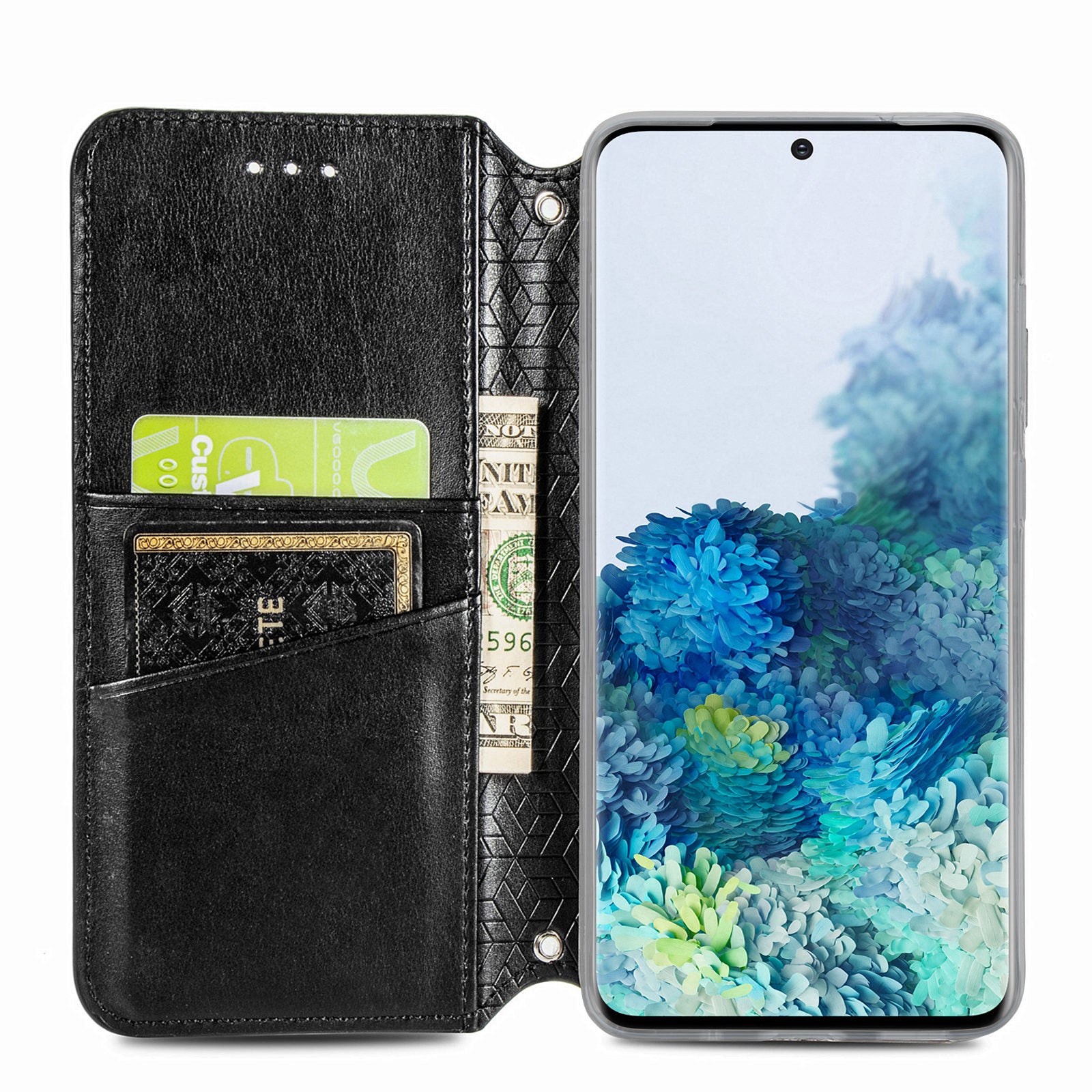 Imprinted Mandala Flower Pattern Auto-absorbed PU Leather Case Stand Wallet for Samsung Galaxy S20 4G/S20 5G - Black