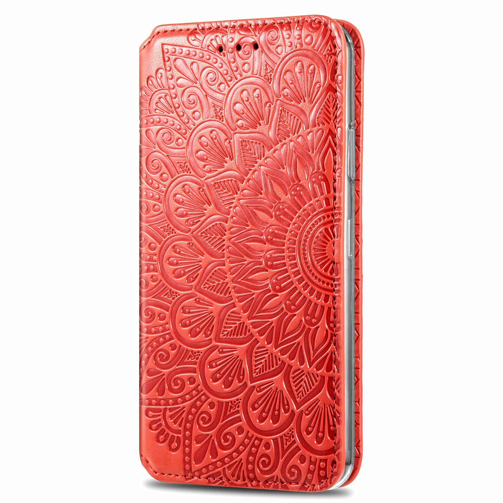 Imprinted Mandala Flower Pattern Auto-absorbed PU Leather Case Stand Wallet for Samsung Galaxy S20 4G/S20 5G - Red