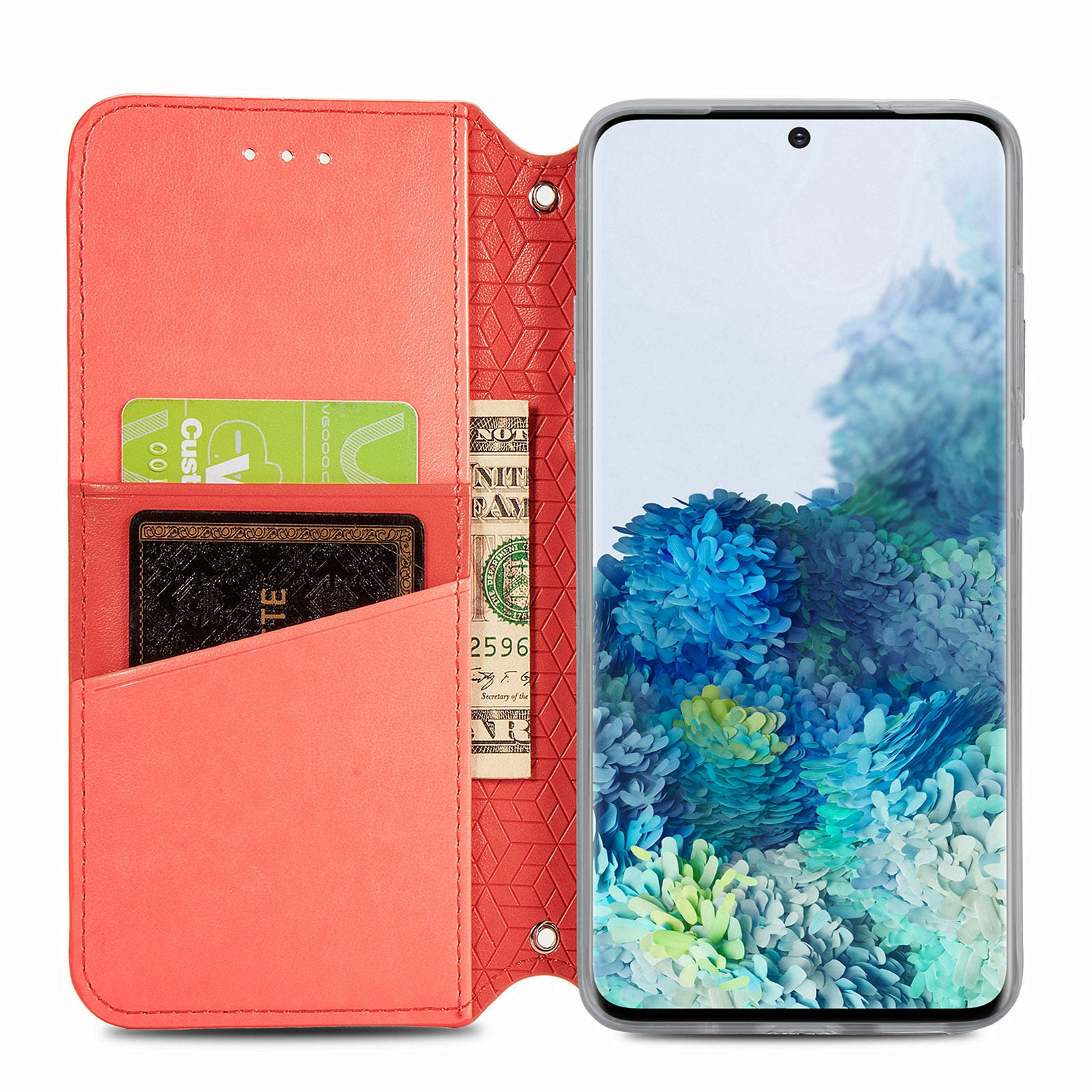 Imprinted Mandala Flower Pattern Auto-absorbed PU Leather Case Stand Wallet for Samsung Galaxy S20 4G/S20 5G - Red