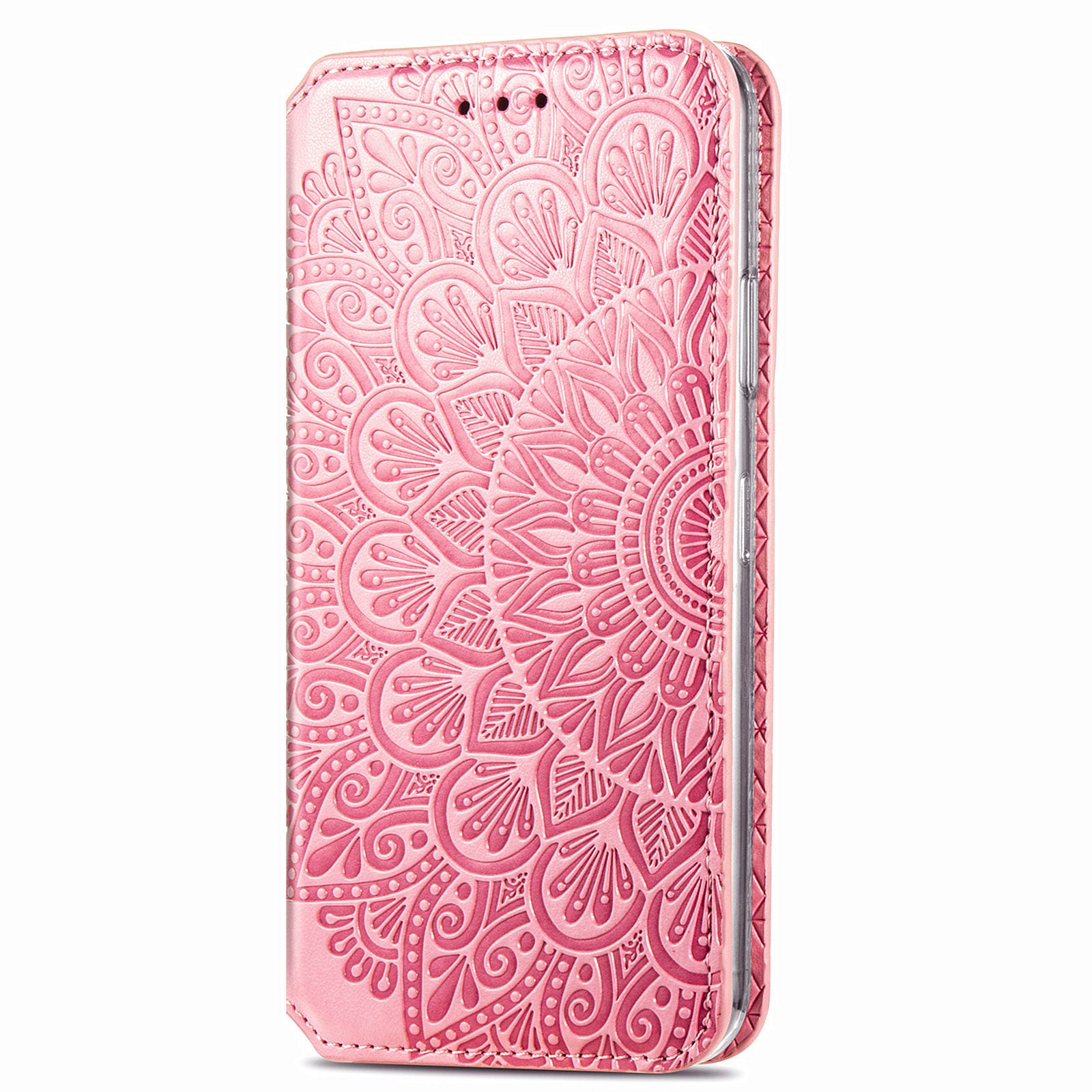 Imprinted Mandala Flower Pattern Auto-absorbed PU Leather Case Stand Wallet for Samsung Galaxy S20 4G/S20 5G - Pink