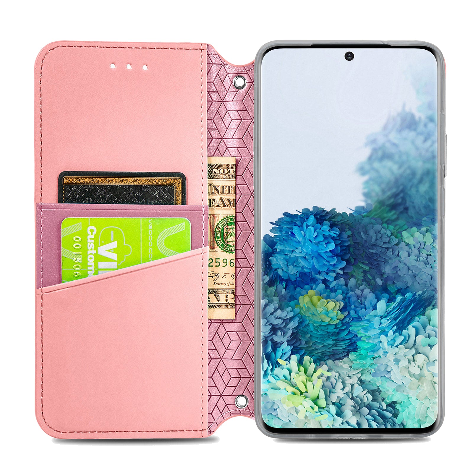 Imprinted Mandala Flower Pattern Auto-absorbed PU Leather Case Stand Wallet for Samsung Galaxy S20 4G/S20 5G - Pink