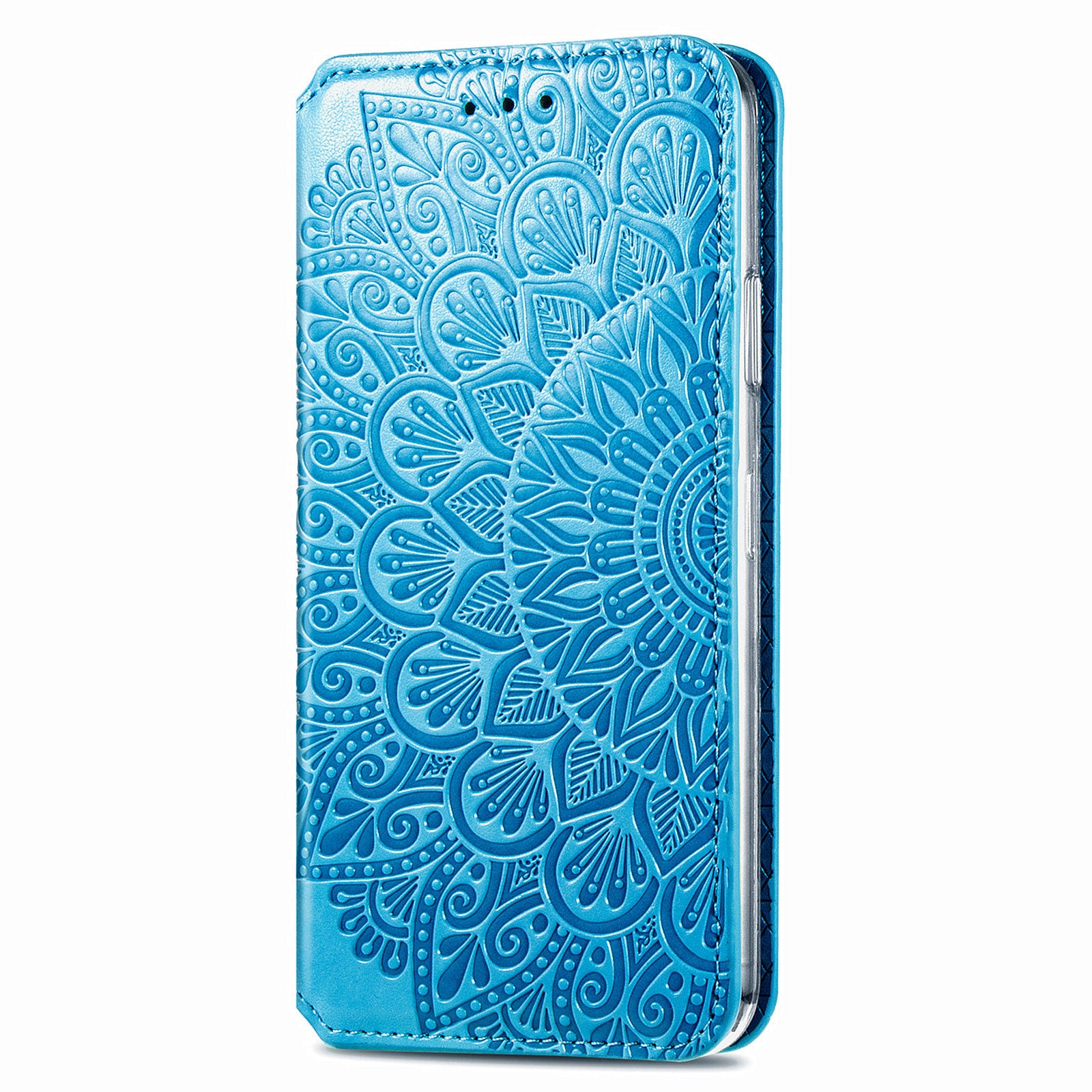 Imprinted Mandala Flower Pattern Auto-absorbed PU Leather Case Stand Wallet for Samsung Galaxy S20 4G/S20 5G - Blue