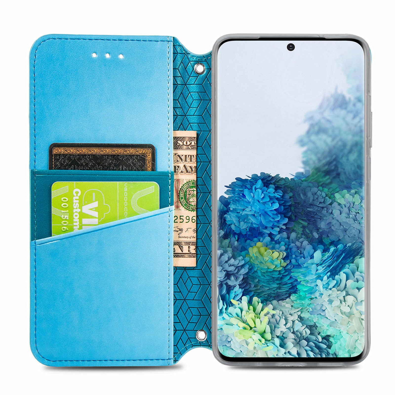 Imprinted Mandala Flower Pattern Auto-absorbed PU Leather Case Stand Wallet for Samsung Galaxy S20 4G/S20 5G - Blue