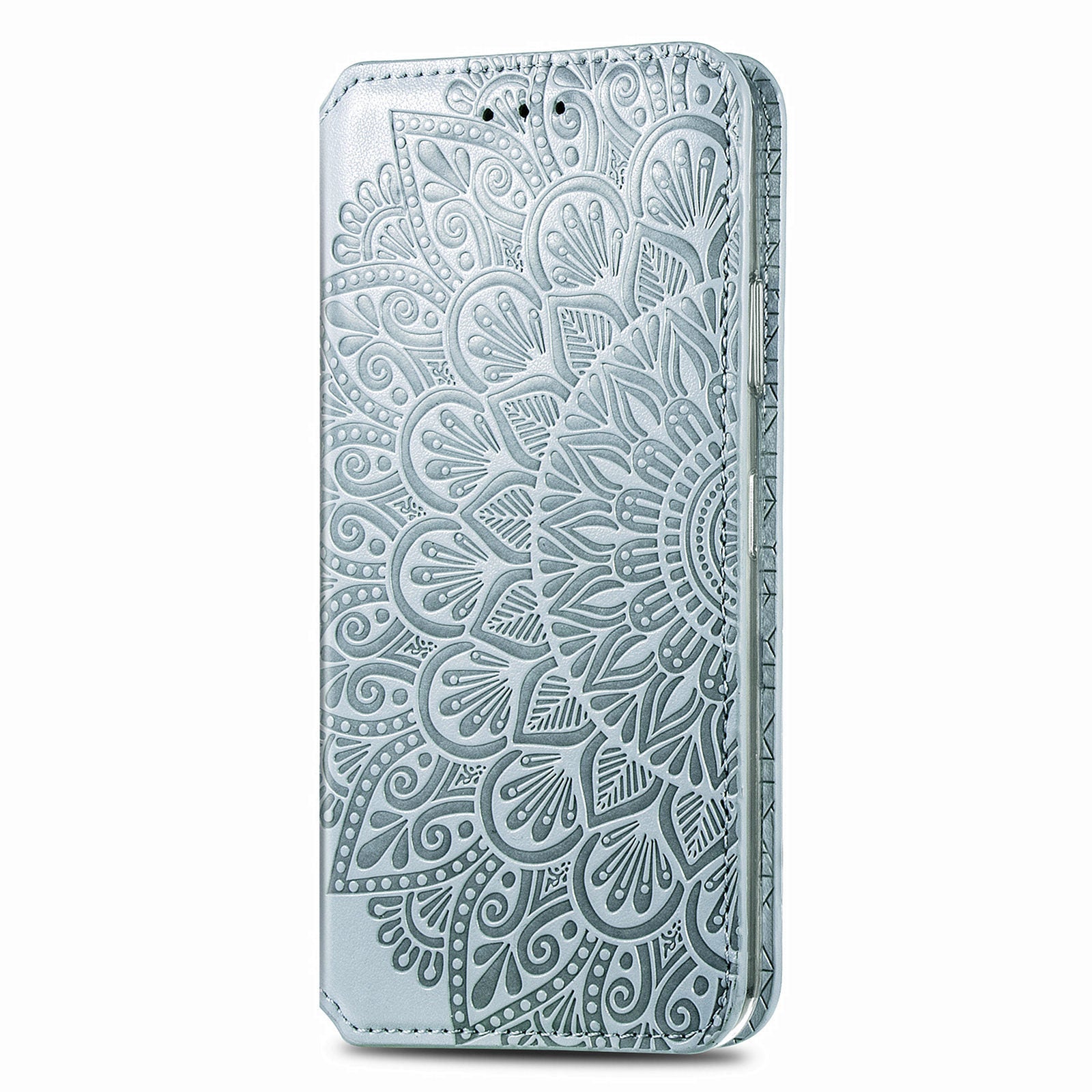 Imprinted Mandala Flower Pattern Auto-absorbed PU Leather Case Stand Wallet for Samsung Galaxy S20 4G/S20 5G - Grey