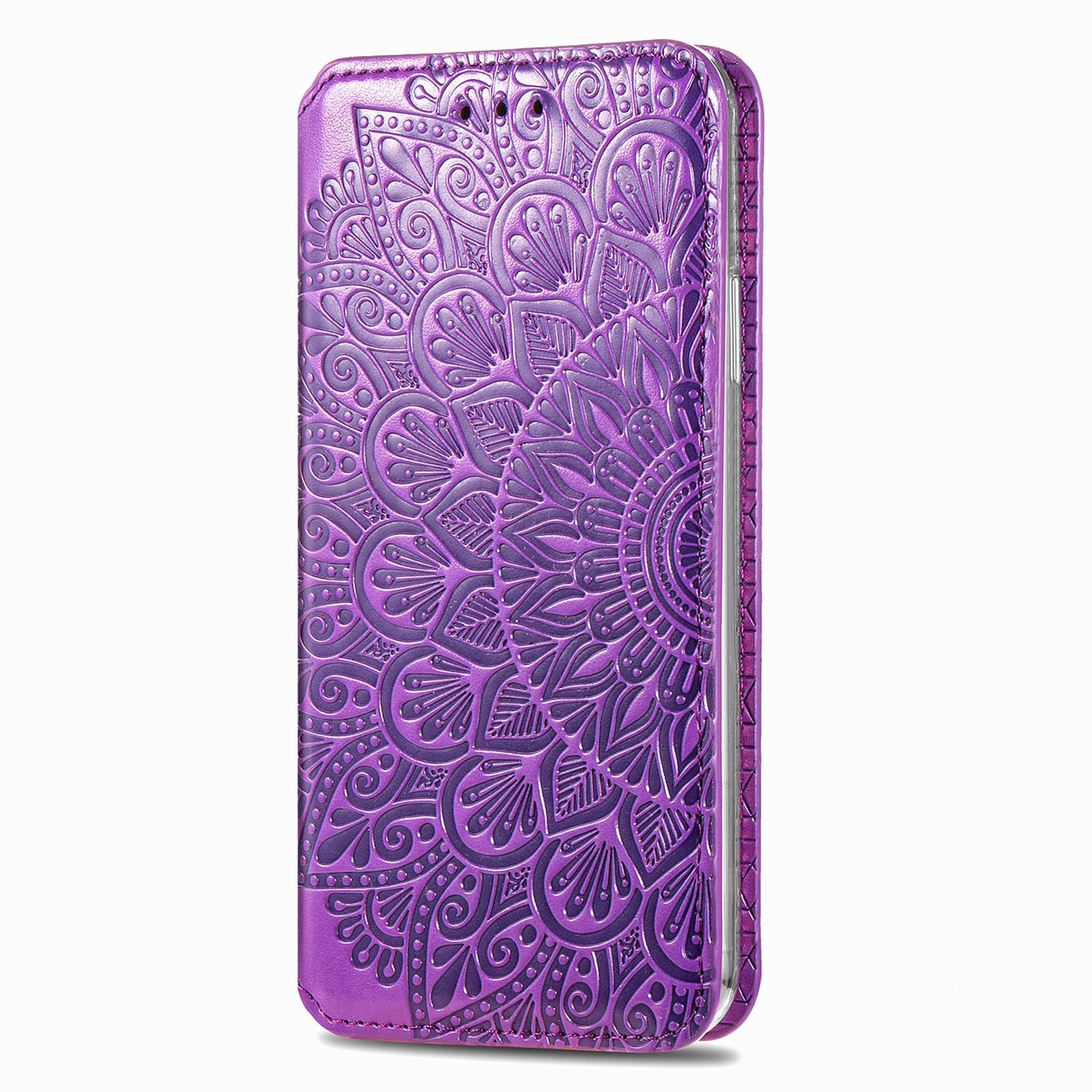 Imprinted Mandala Flower Pattern Auto-absorbed PU Leather Case Stand Wallet for Samsung Galaxy S20 4G/S20 5G - Purple