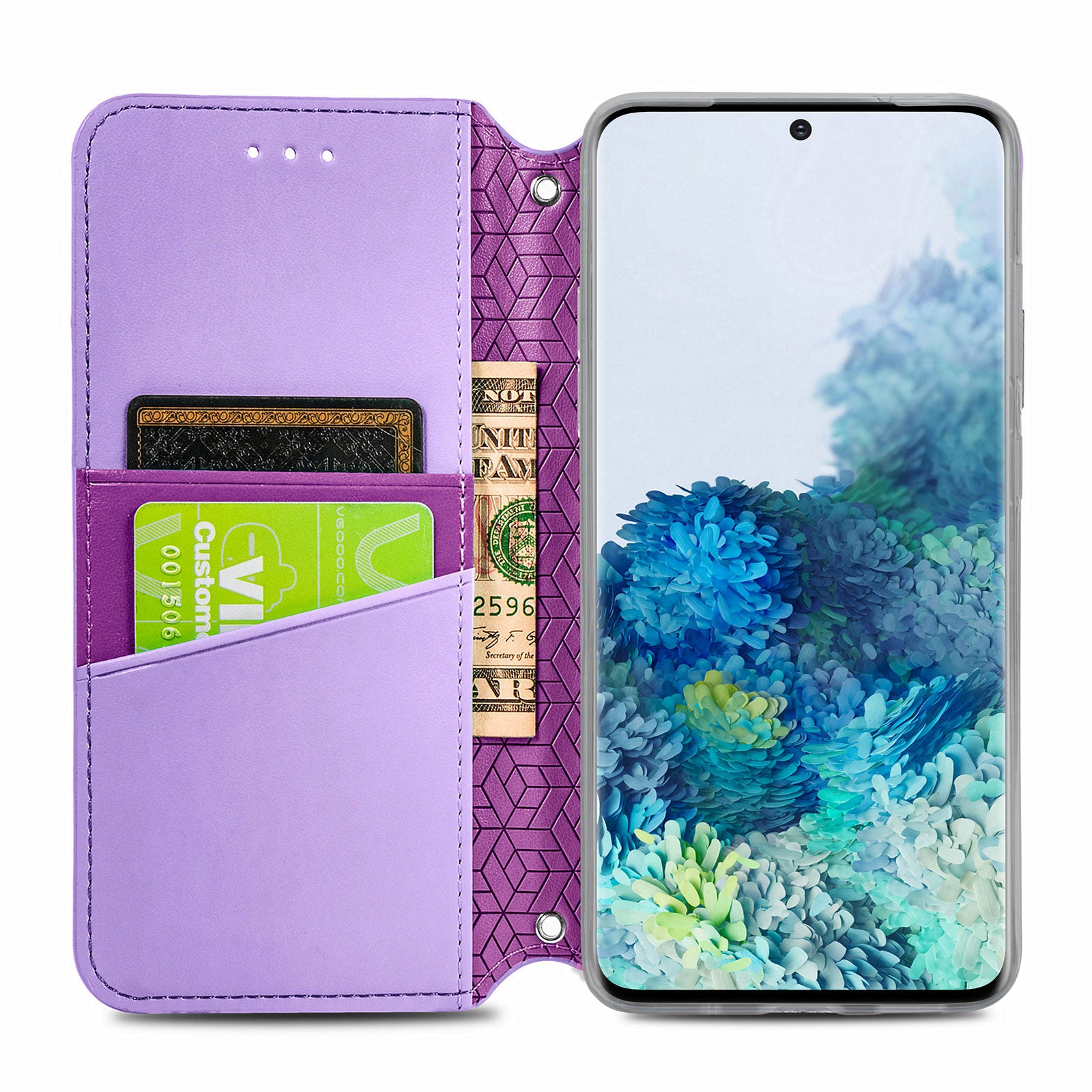 Imprinted Mandala Flower Pattern Auto-absorbed PU Leather Case Stand Wallet for Samsung Galaxy S20 4G/S20 5G - Purple