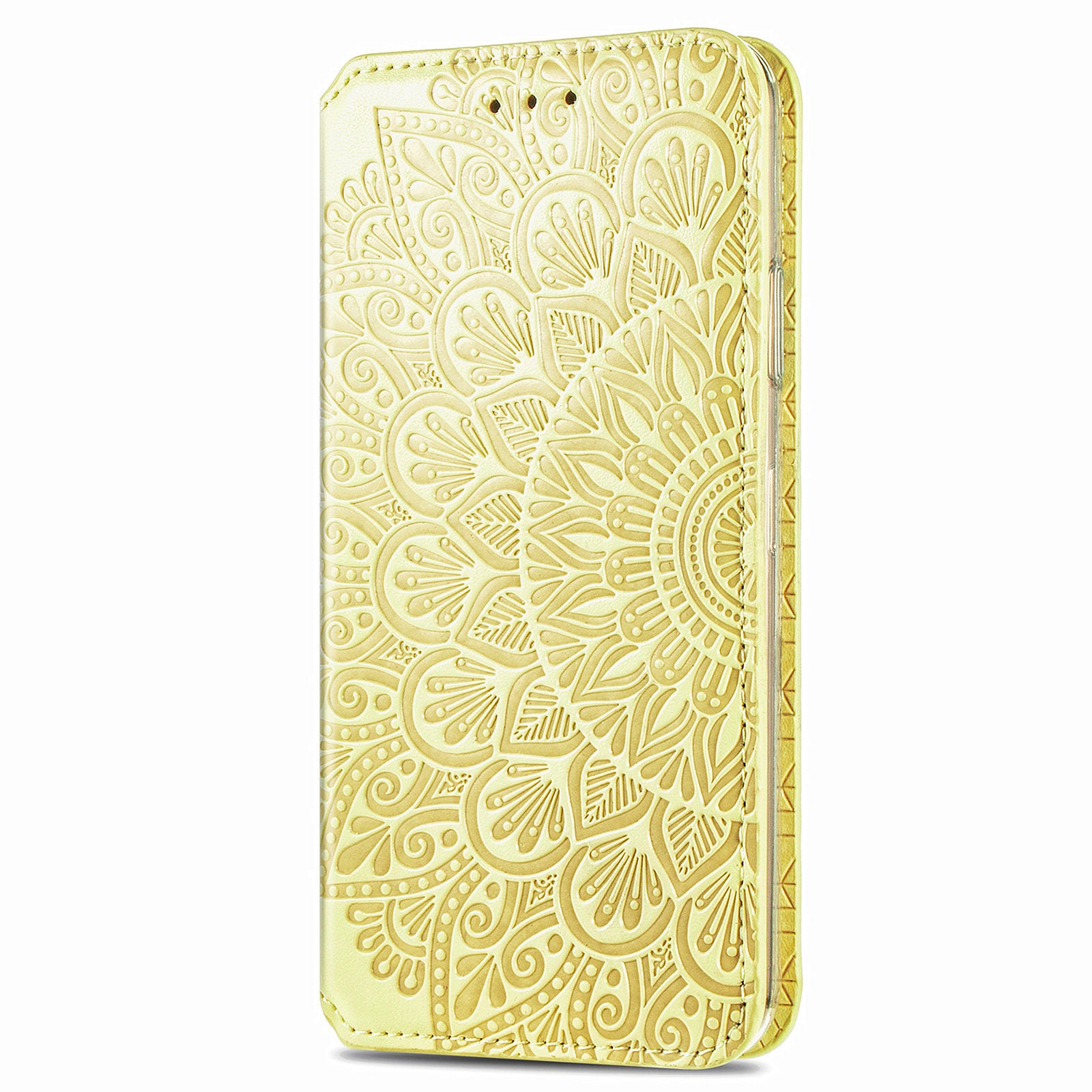 Imprinted Mandala Flower Pattern Auto-absorbed PU Leather Case Stand Wallet for Samsung Galaxy S20 4G/S20 5G - Yellow