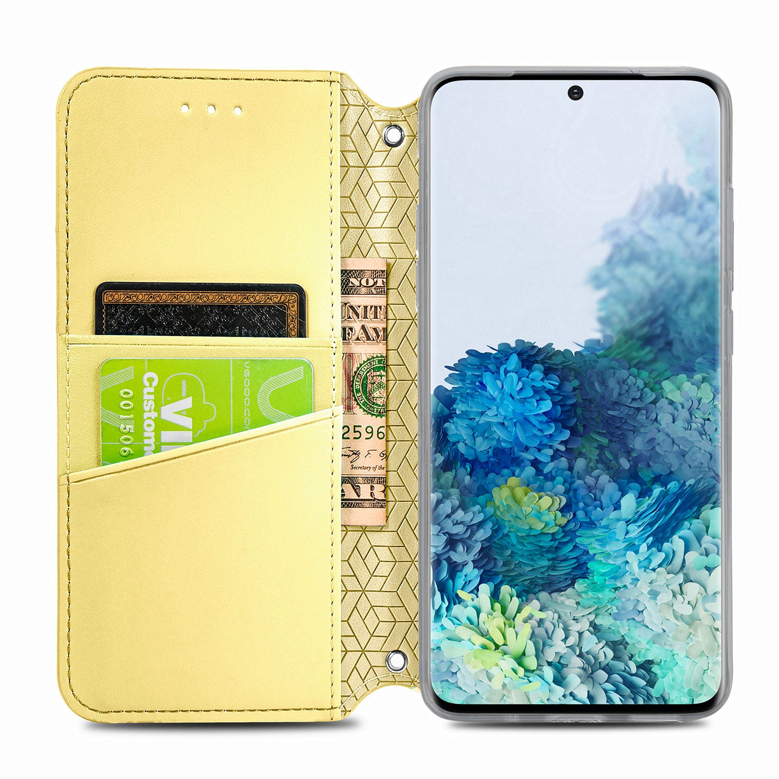 Imprinted Mandala Flower Pattern Auto-absorbed PU Leather Case Stand Wallet for Samsung Galaxy S20 4G/S20 5G - Yellow