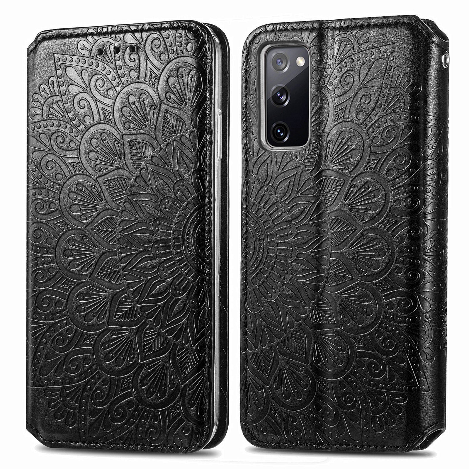 Stand Wallet Design Imprinted Mandala Flower Pattern Auto-absorbed PU Leather Case for Samsung Galaxy S20 FE 4G/FE 5G/S20 Lite/S20 FE 2022  - Black