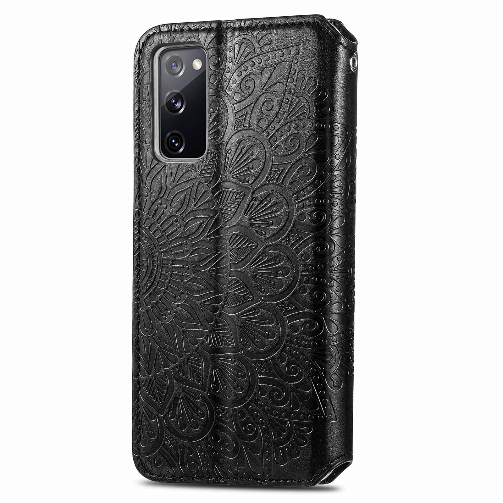 Stand Wallet Design Imprinted Mandala Flower Pattern Auto-absorbed PU Leather Case for Samsung Galaxy S20 FE 4G/FE 5G/S20 Lite/S20 FE 2022  - Black