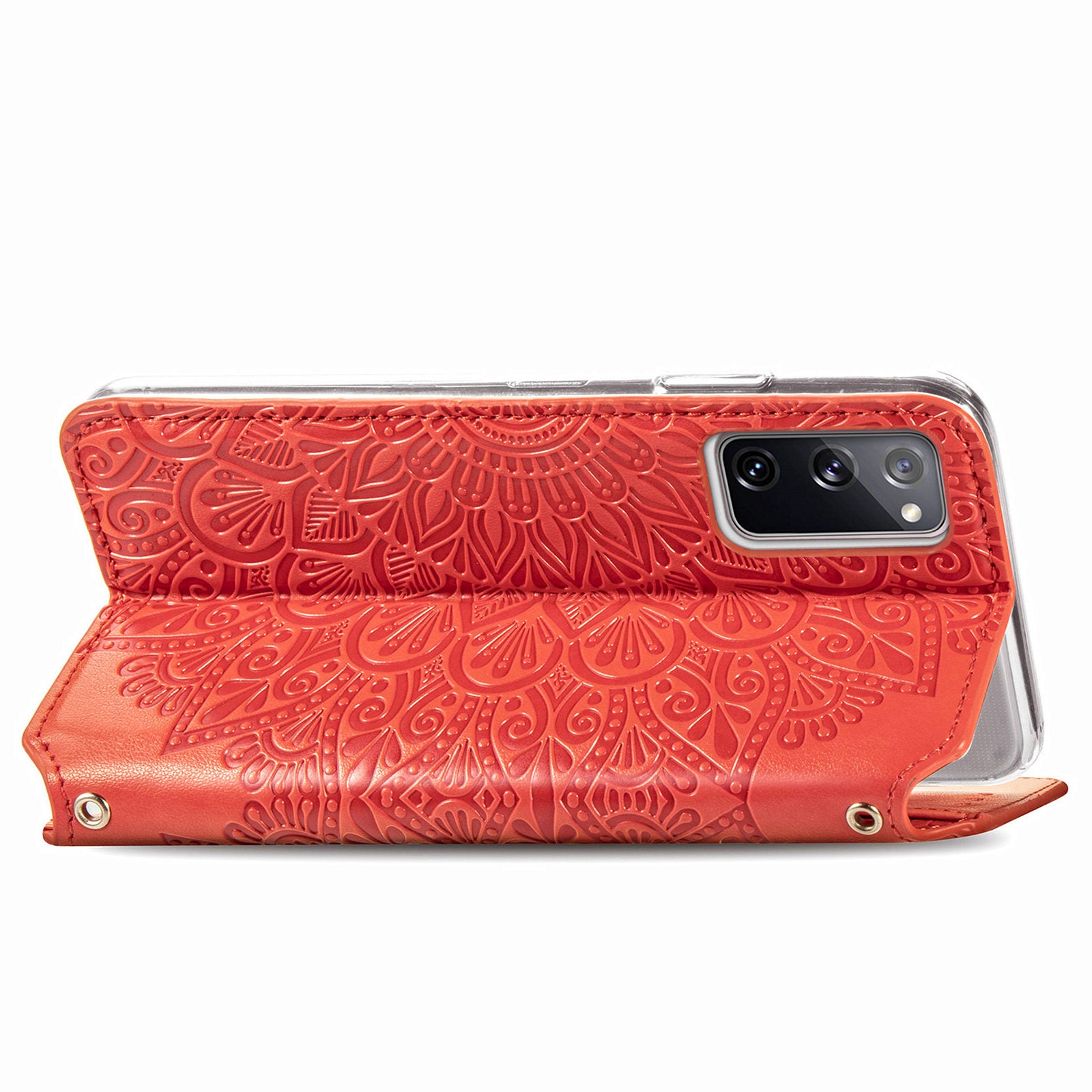 Stand Wallet Design Imprinted Mandala Flower Pattern Auto-absorbed PU Leather Case for Samsung Galaxy S20 FE 4G/FE 5G/S20 Lite/S20 FE 2022  - Red