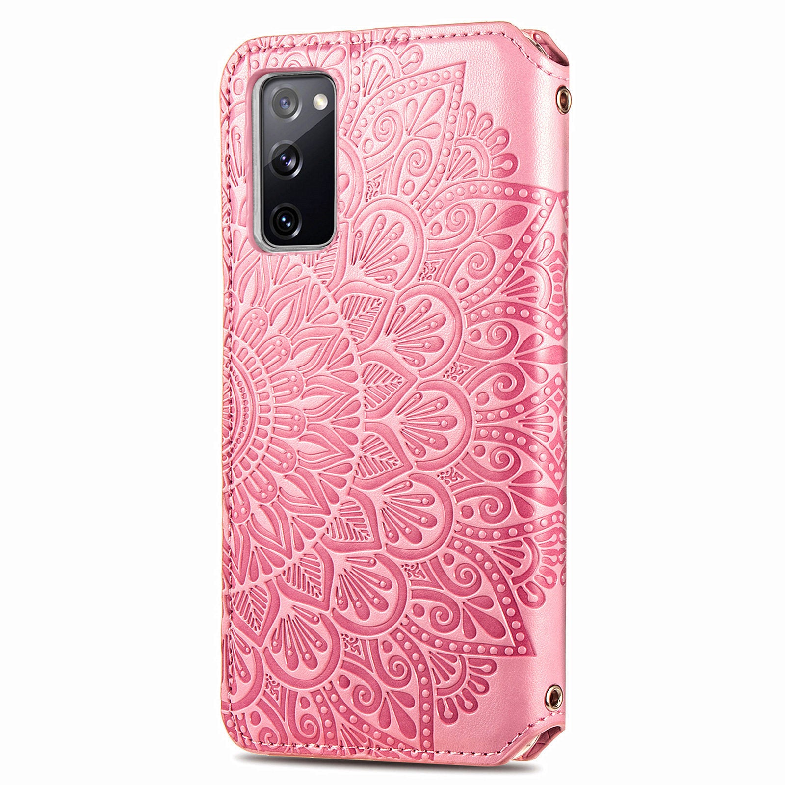 Stand Wallet Design Imprinted Mandala Flower Pattern Auto-absorbed PU Leather Case for Samsung Galaxy S20 FE 4G/FE 5G/S20 Lite/S20 FE 2022  - Pink