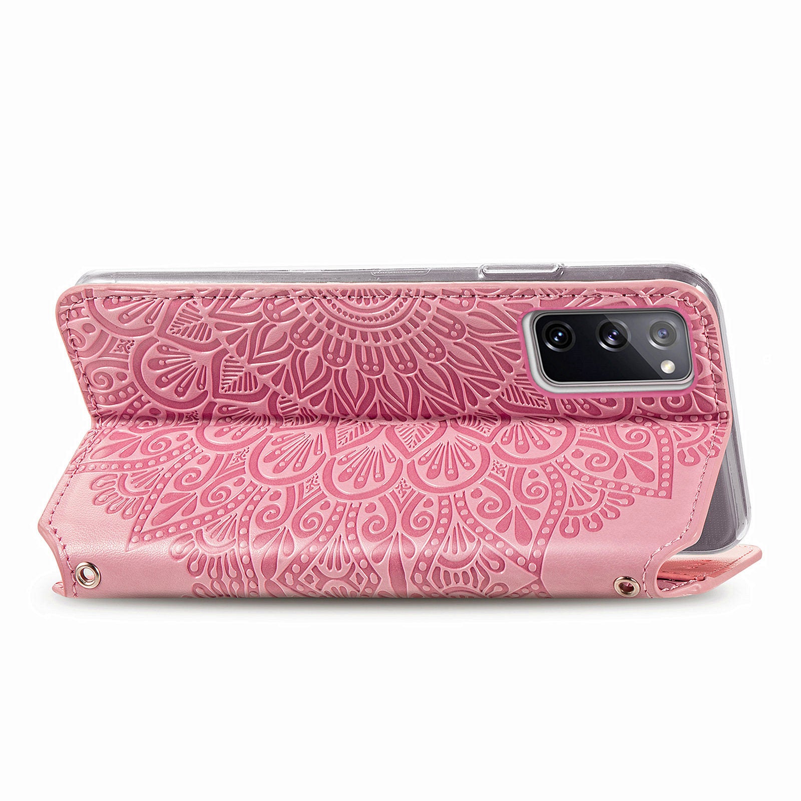 Stand Wallet Design Imprinted Mandala Flower Pattern Auto-absorbed PU Leather Case for Samsung Galaxy S20 FE 4G/FE 5G/S20 Lite/S20 FE 2022  - Pink