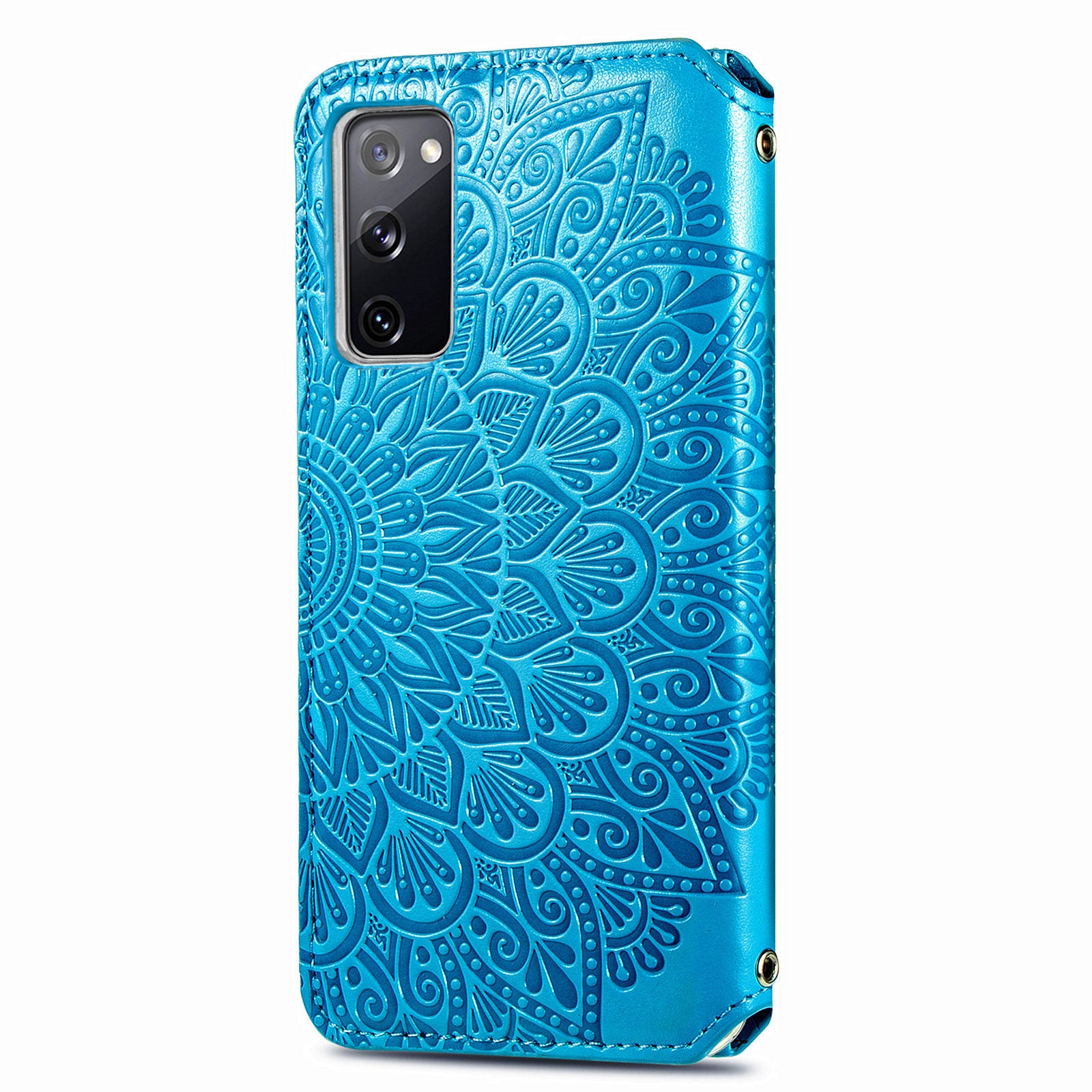 Stand Wallet Design Imprinted Mandala Flower Pattern Auto-absorbed PU Leather Case for Samsung Galaxy S20 FE 4G/FE 5G/S20 Lite/S20 FE 2022  - Blue