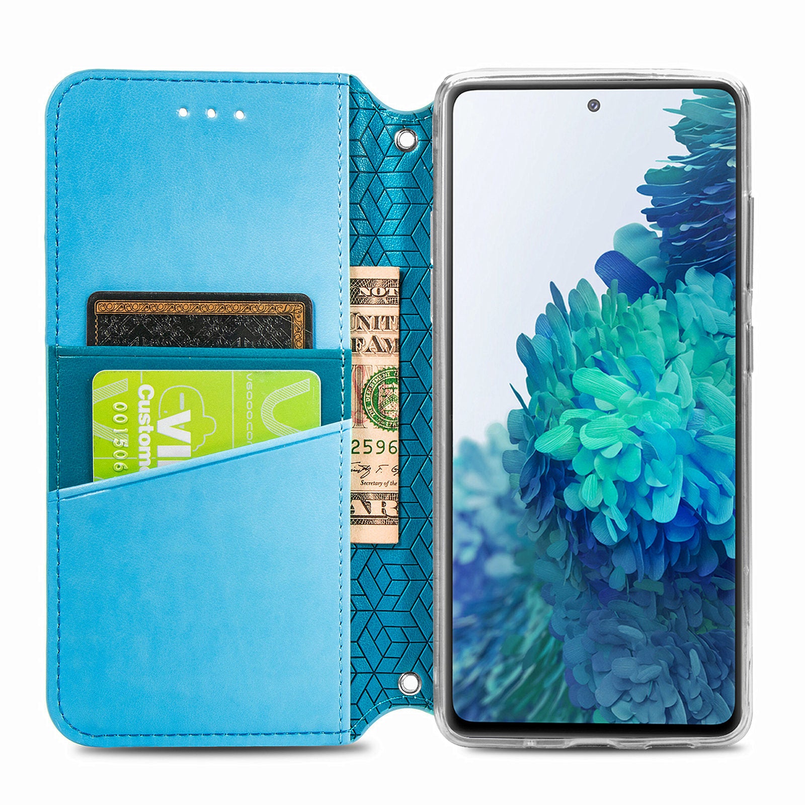 Stand Wallet Design Imprinted Mandala Flower Pattern Auto-absorbed PU Leather Case for Samsung Galaxy S20 FE 4G/FE 5G/S20 Lite/S20 FE 2022  - Blue