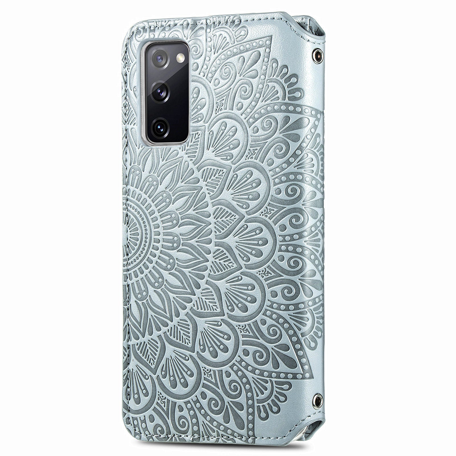 Stand Wallet Design Imprinted Mandala Flower Pattern Auto-absorbed PU Leather Case for Samsung Galaxy S20 FE 4G/FE 5G/S20 Lite/S20 FE 2022  - Grey