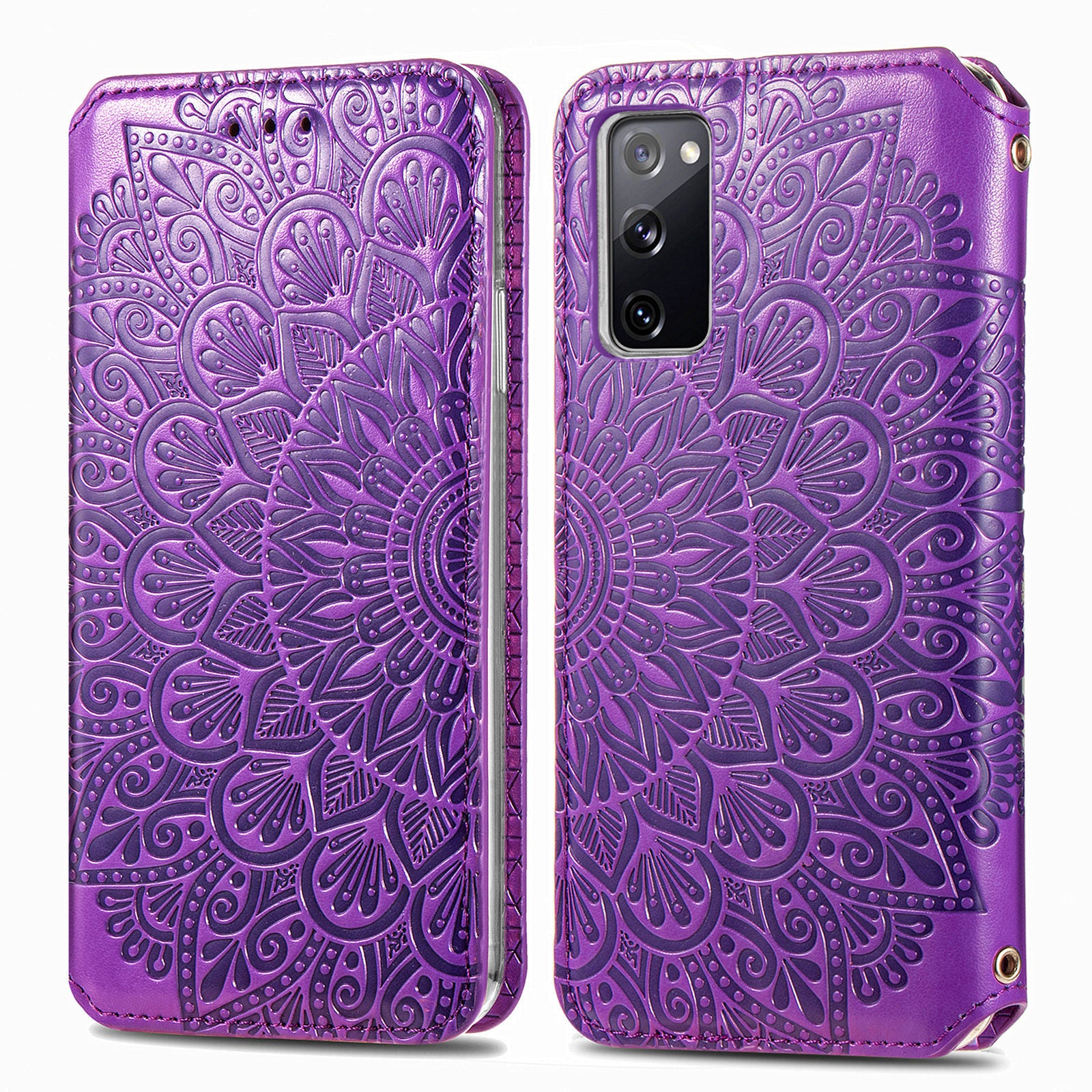 Stand Wallet Design Imprinted Mandala Flower Pattern Auto-absorbed PU Leather Case for Samsung Galaxy S20 FE 4G/FE 5G/S20 Lite/S20 FE 2022  - Purple