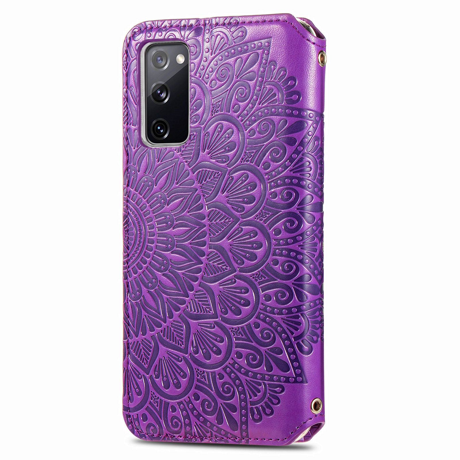 Stand Wallet Design Imprinted Mandala Flower Pattern Auto-absorbed PU Leather Case for Samsung Galaxy S20 FE 4G/FE 5G/S20 Lite/S20 FE 2022  - Purple