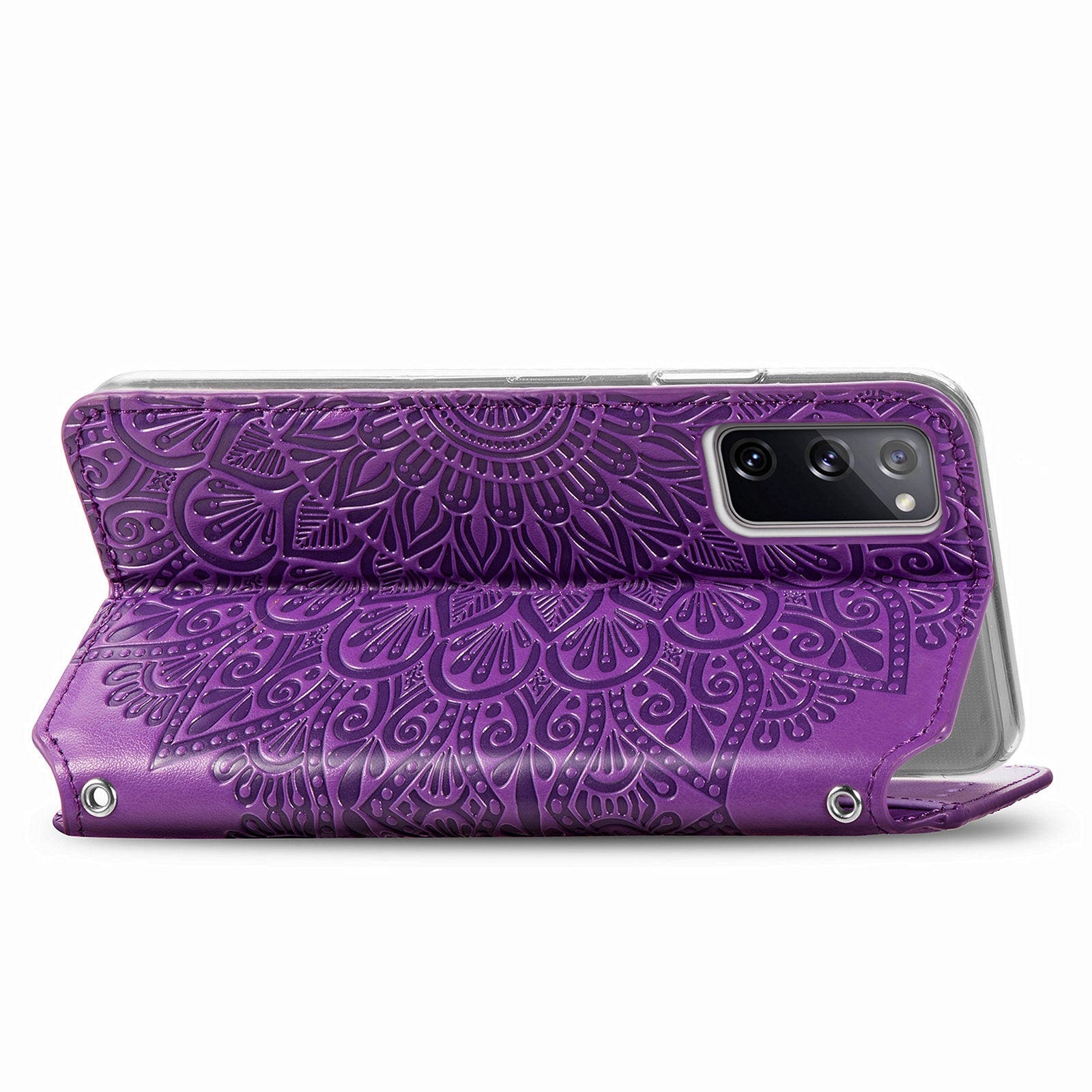 Stand Wallet Design Imprinted Mandala Flower Pattern Auto-absorbed PU Leather Case for Samsung Galaxy S20 FE 4G/FE 5G/S20 Lite/S20 FE 2022  - Purple