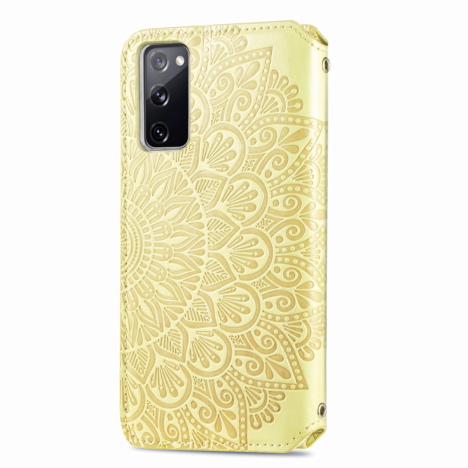 Stand Wallet Design Imprinted Mandala Flower Pattern Auto-absorbed PU Leather Case for Samsung Galaxy S20 FE 4G/FE 5G/S20 Lite/S20 FE 2022  - Yellow