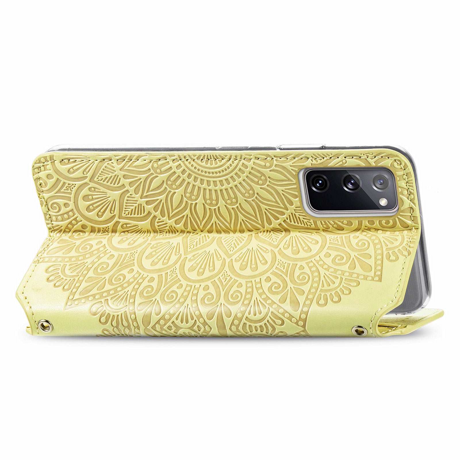 Stand Wallet Design Imprinted Mandala Flower Pattern Auto-absorbed PU Leather Case for Samsung Galaxy S20 FE 4G/FE 5G/S20 Lite/S20 FE 2022  - Yellow