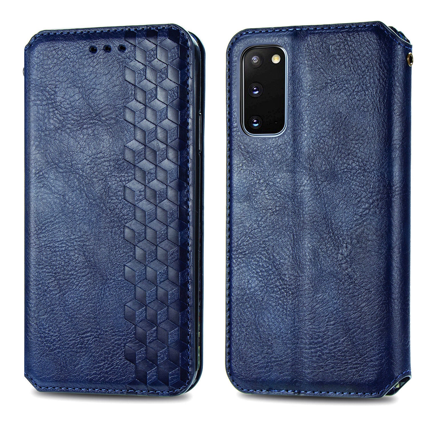 Fashionable Auto-absorbed Rhombus Texture PU Leather Wallet Phone Cover for Samsung Galaxy S20 4G/S20 5G - Blue