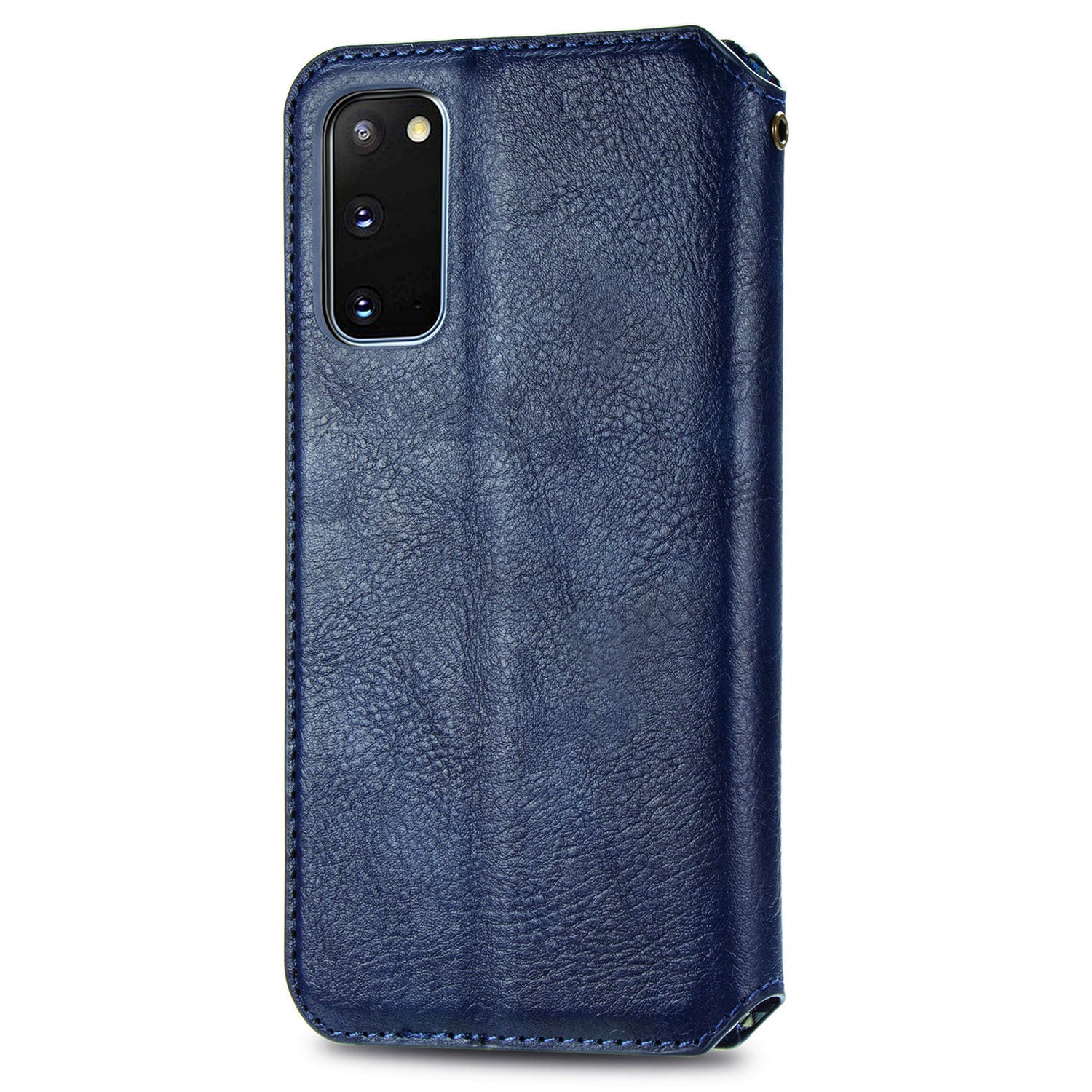 Fashionable Auto-absorbed Rhombus Texture PU Leather Wallet Phone Cover for Samsung Galaxy S20 4G/S20 5G - Blue