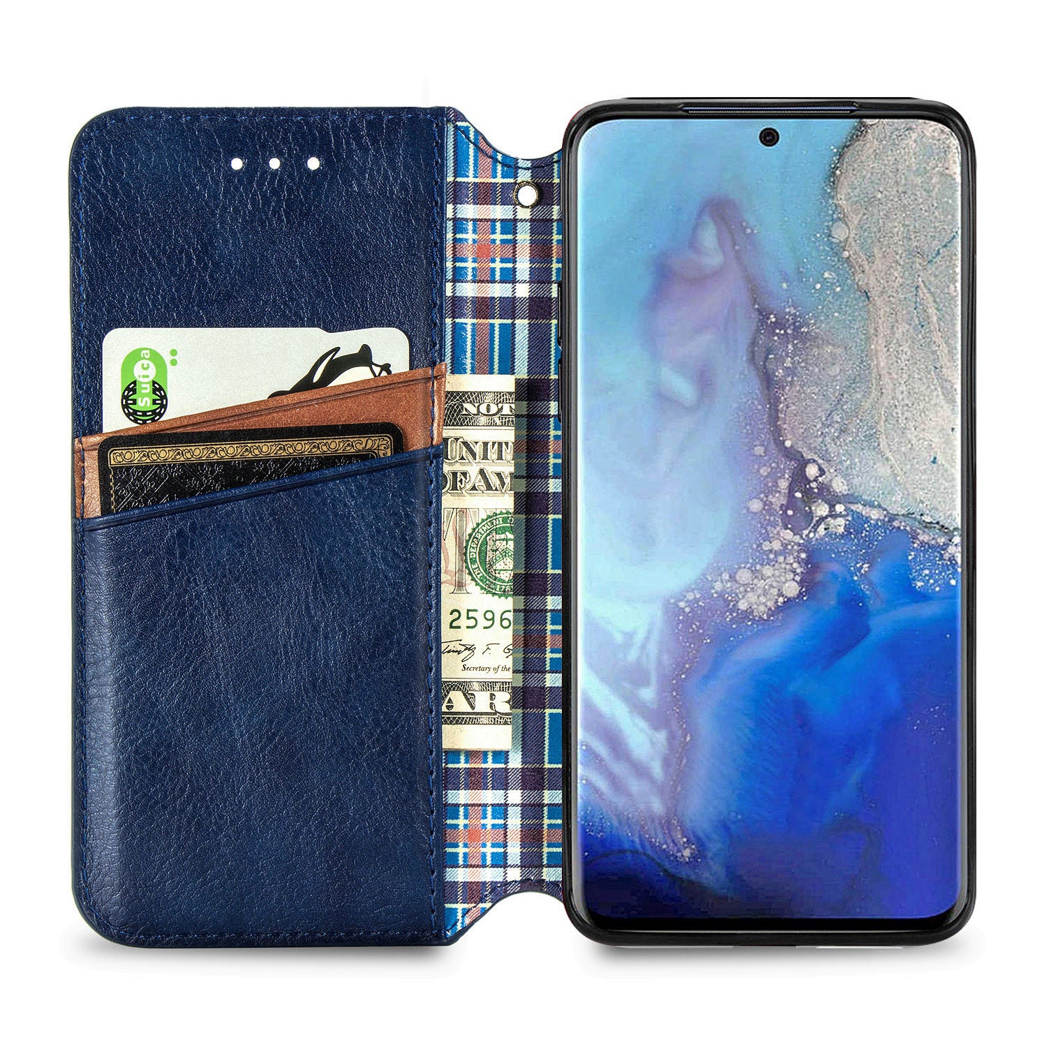 Fashionable Auto-absorbed Rhombus Texture PU Leather Wallet Phone Cover for Samsung Galaxy S20 4G/S20 5G - Blue