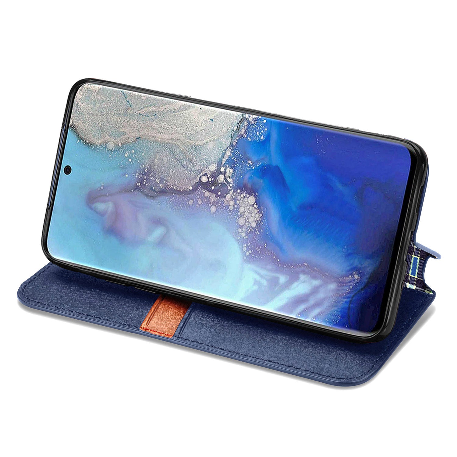 Fashionable Auto-absorbed Rhombus Texture PU Leather Wallet Phone Cover for Samsung Galaxy S20 4G/S20 5G - Blue