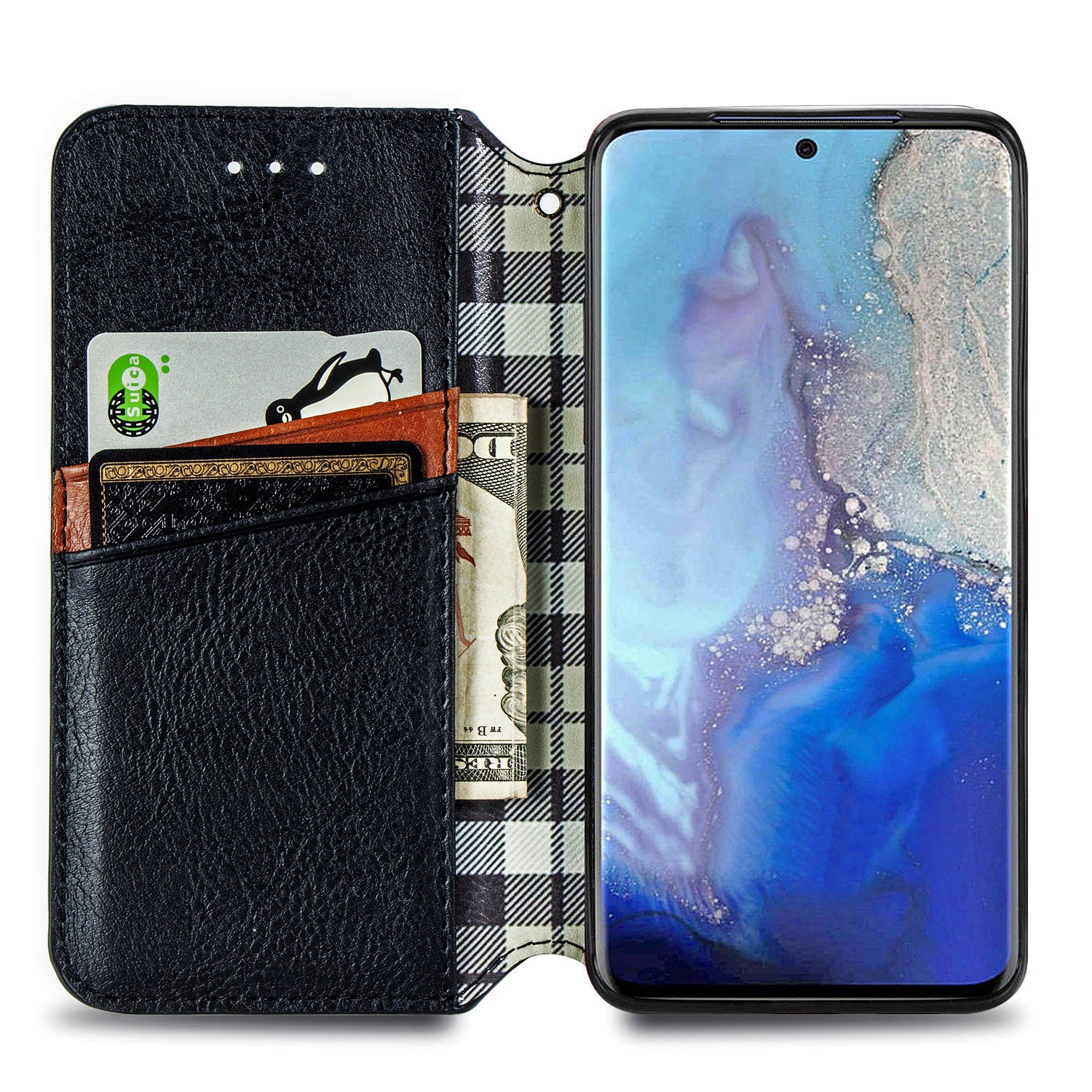 Fashionable Auto-absorbed Rhombus Texture PU Leather Wallet Phone Cover for Samsung Galaxy S20 4G/S20 5G - Black